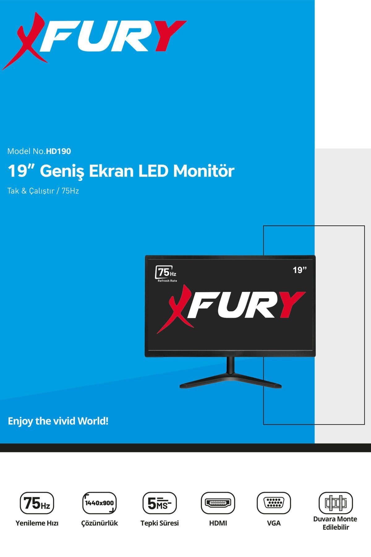 مانیتور LED FURY 19" صفحه عریض 75Hz 5ms ورودی VGA و HDMI مانیتور LED FURY 19" صفحه عریض 75Hz 5ms ورودی VGA و HDMI