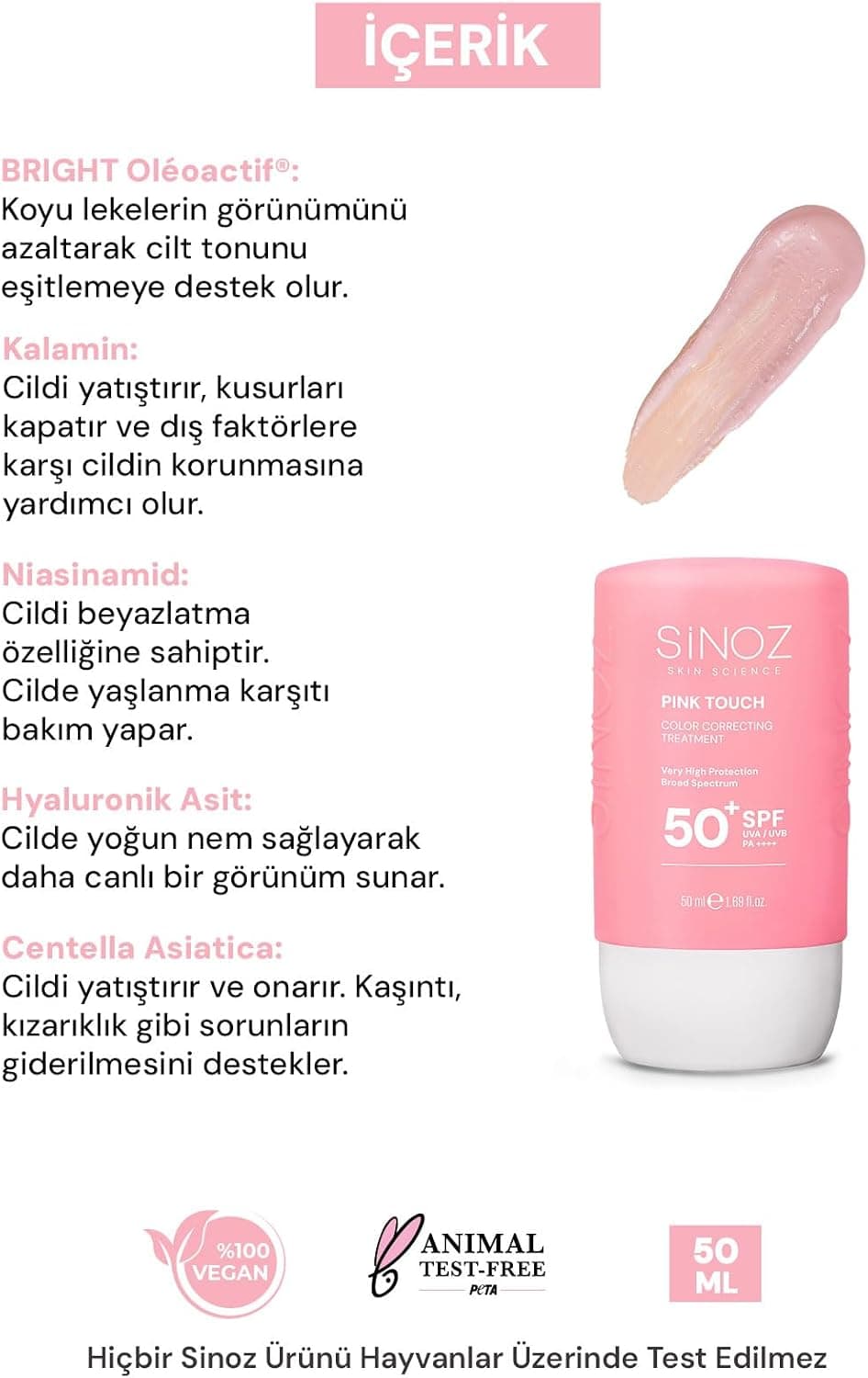 کرم ضد آفتاب صورت Sinoz Pink Touch یکنواختکننده رنگ پوست SPF50+ PA++++ 50ml کرم ضد آفتاب صورت Sinoz Pink Touch یکنواختکننده رنگ پوست SPF50+ PA++++ 50ml