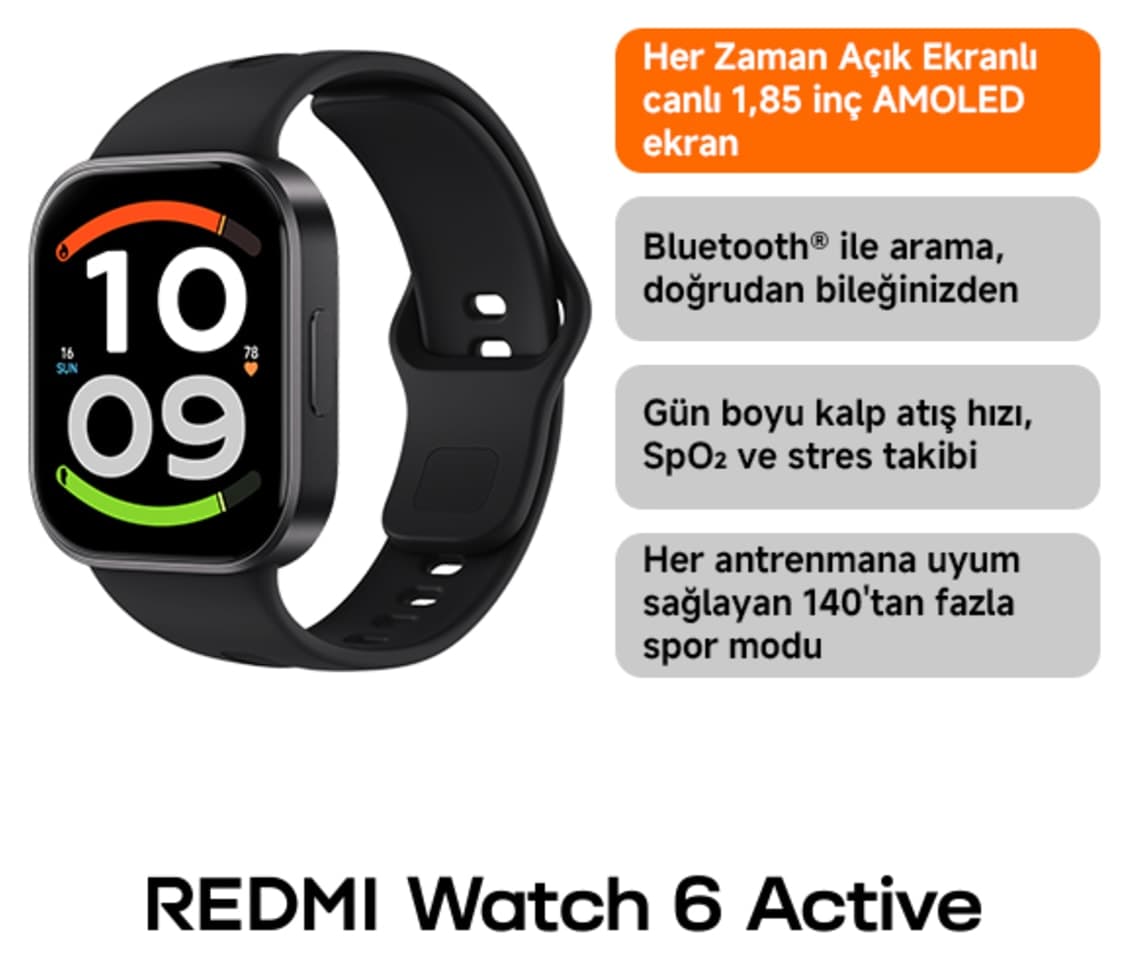 ساعت هوشمند Xiaomi REDMI Watch 6 Active مشکی نیمهشب، نمایشگر 1.85" AMOLED، باتری 18روزه با گارانتی Türkiye ساعت هوشمند Xiaomi REDMI Watch 6 Active مشکی نیمهشب، نمایشگر 1.85" AMOLED، باتری 18روزه با گارانتی Türkiye