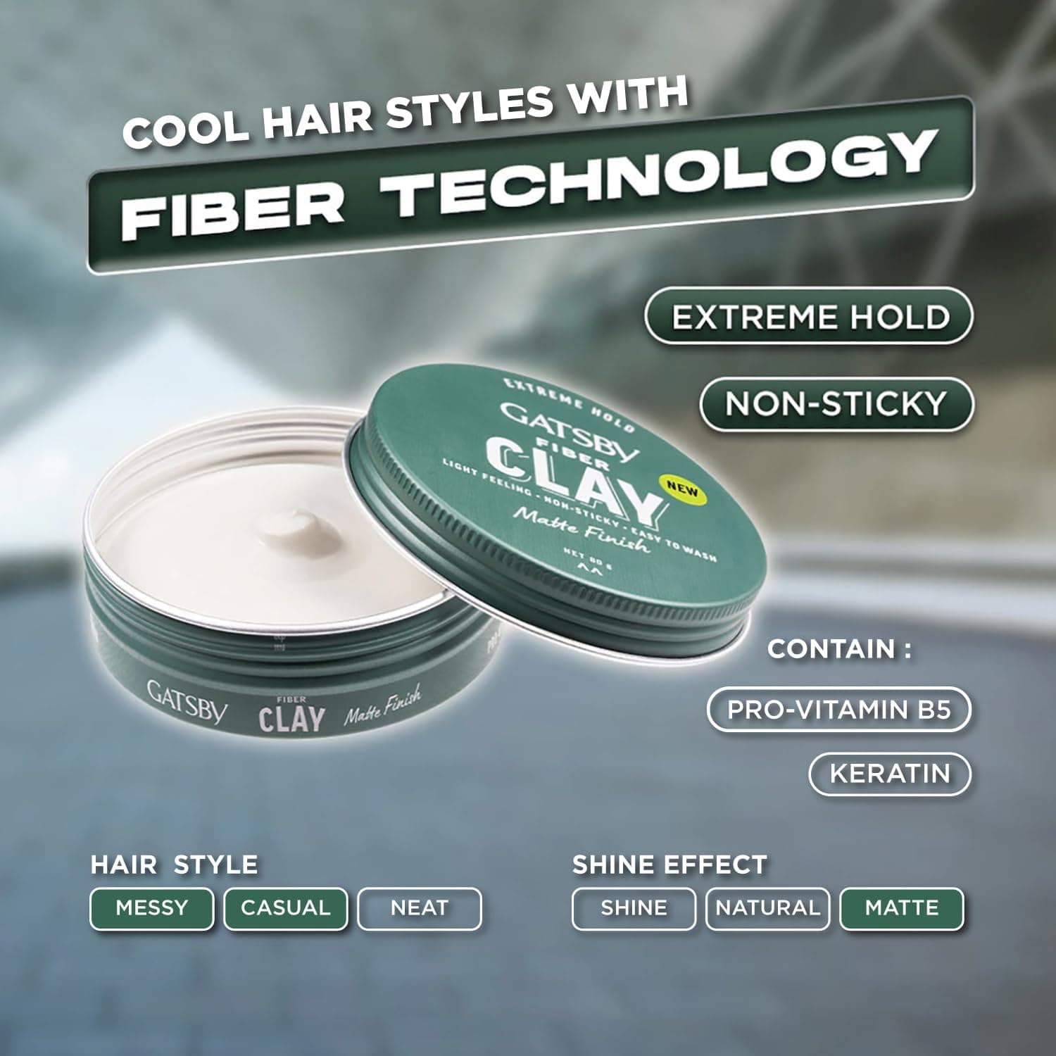 خمیر مو مردانه Gatsby Fiber Clay با حالت مت و نگهدارنده قوی 80g خمیر مو مردانه Gatsby Fiber Clay با حالت مت و نگهدارنده قوی 80g