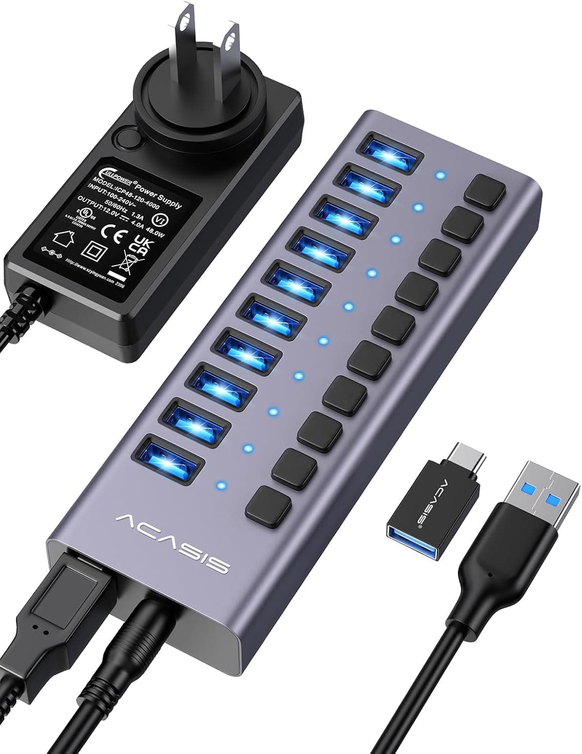 هاب ACASIS 10 پورت USB 3.2 با انتقال داده 10Gbps و آداپتور 48W هاب ACASIS 10 پورت USB 3.2 با انتقال داده 10Gbps و آداپتور 48W