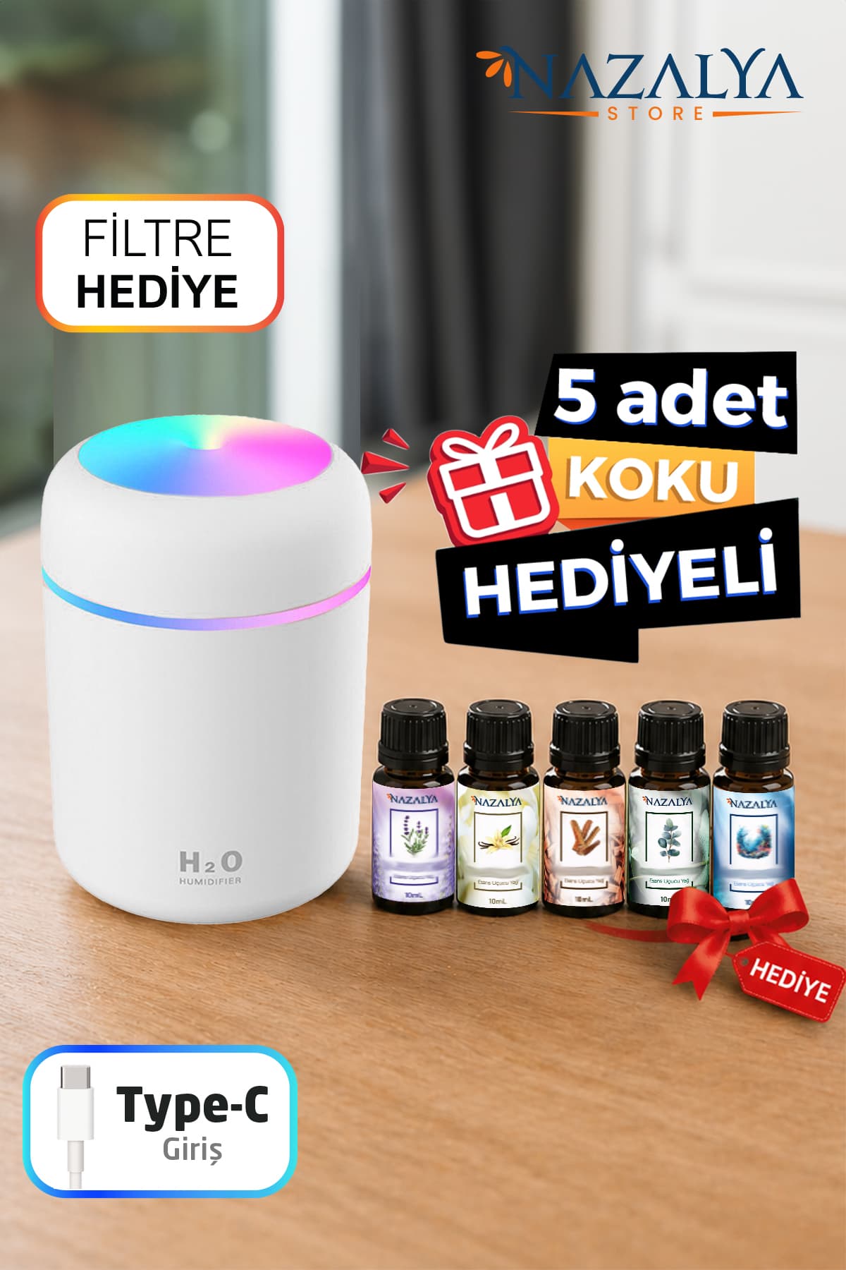 دستگاه بخور و رطوبتساز اولتراسونیک اتاق و خودرو و پخشکننده رایحه Nazalya با +5 رایحه هدیه دستگاه بخور و رطوبتساز اولتراسونیک اتاق و خودرو و پخشکننده رایحه Nazalya با +5 رایحه هدیه