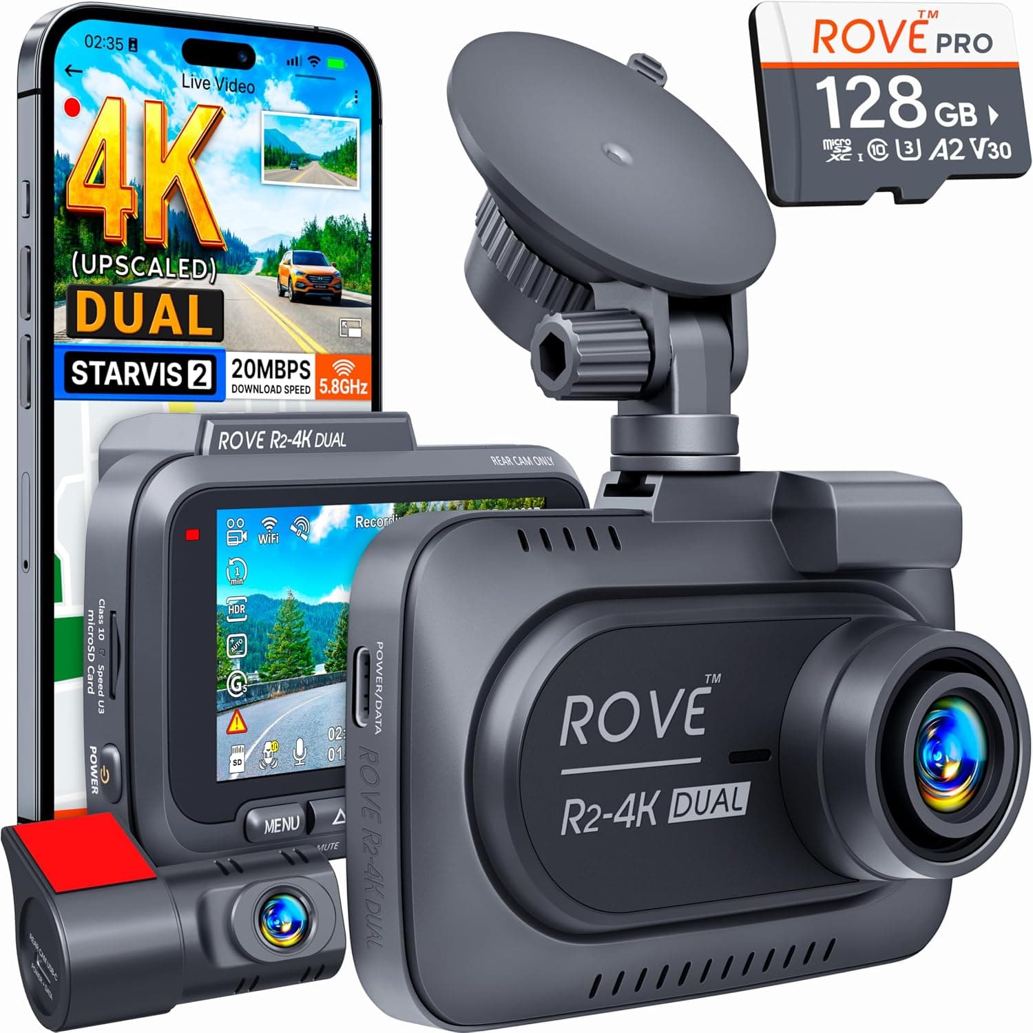 دوربین داشبورد ROVE دوگانه جلو و عقب با سنسور STARVIS 2 مدل R2-4K دوربین داشبورد ROVE دوگانه جلو و عقب با سنسور STARVIS 2 مدل R2-4K