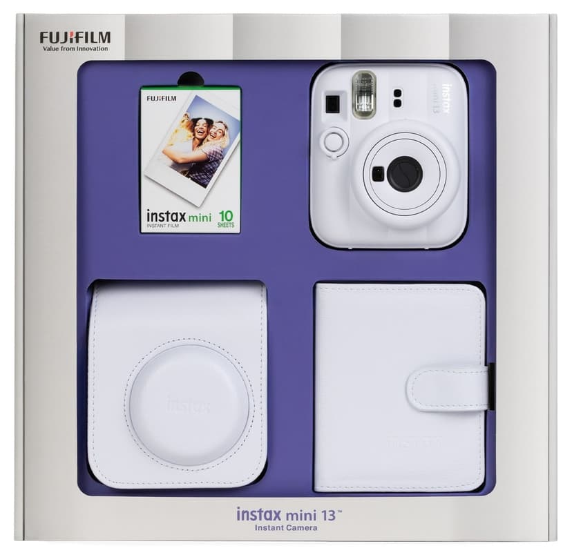 دوربین فوری Fujifilm Instax mini 13 سفید با ۱۰ فیلم، آلبوم و کیف چرمی دوربین فوری Fujifilm Instax mini 13 سفید با ۱۰ فیلم، آلبوم و کیف چرمی