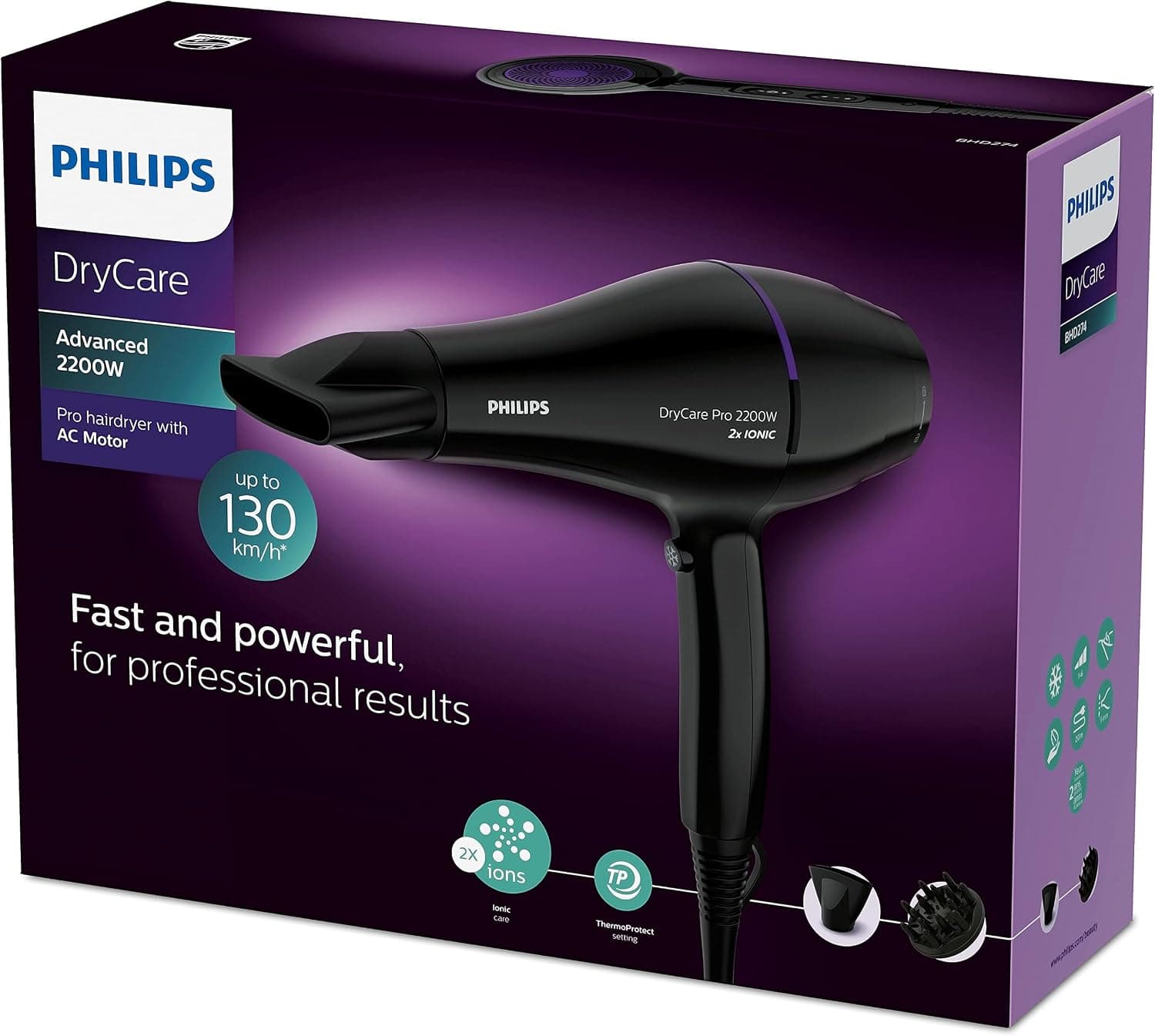 سشوار حرفهای PHILIPS با موتور AC و توان 2200W، ThermoProtect و CoolShot مدل BHD274/03 سشوار حرفهای PHILIPS با موتور AC و توان 2200W، ThermoProtect و CoolShot مدل BHD274/03