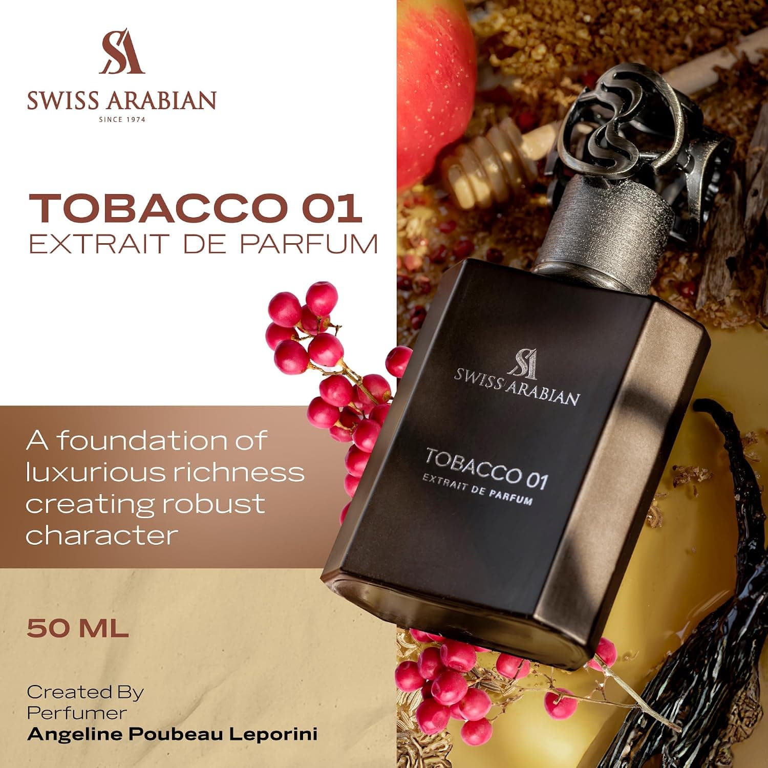 عطر اکستریت د پارفوم یونیسکس Swiss Arabian Tobacco 01 با رایحه شرقی و چوبی 50ml عطر اکستریت د پارفوم یونیسکس Swiss Arabian Tobacco 01 با رایحه شرقی و چوبی 50ml