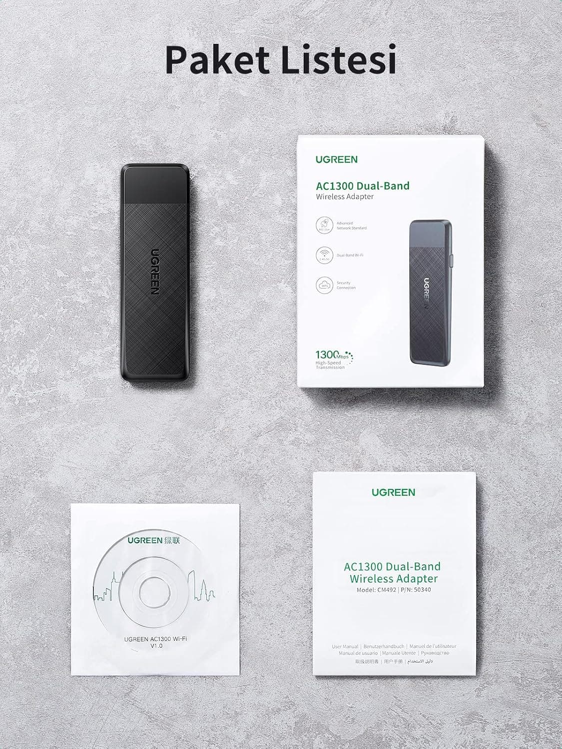 آداپتور شبکه بیسیم UGREEN گیرنده Wi-Fi با USB 3.0، 1300Mbps و 2.4/5Ghz مدل AC1300 آداپتور شبکه بیسیم UGREEN گیرنده Wi-Fi با USB 3.0، 1300Mbps و 2.4/5Ghz مدل AC1300