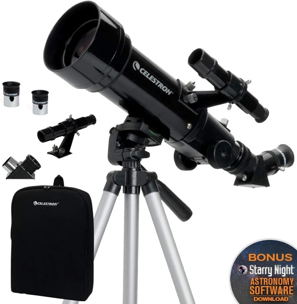 کیت تلسکوپ شکستی Celestron Travel Scope 70 همراه کولهپشتی، چشمی 4mm و لنز بارلو 3x مشکی مدل 21035-ADS کیت تلسکوپ شکستی Celestron Travel Scope 70 همراه کولهپشتی، چشمی 4mm و لنز بارلو 3x مشکی مدل 21035-ADS
