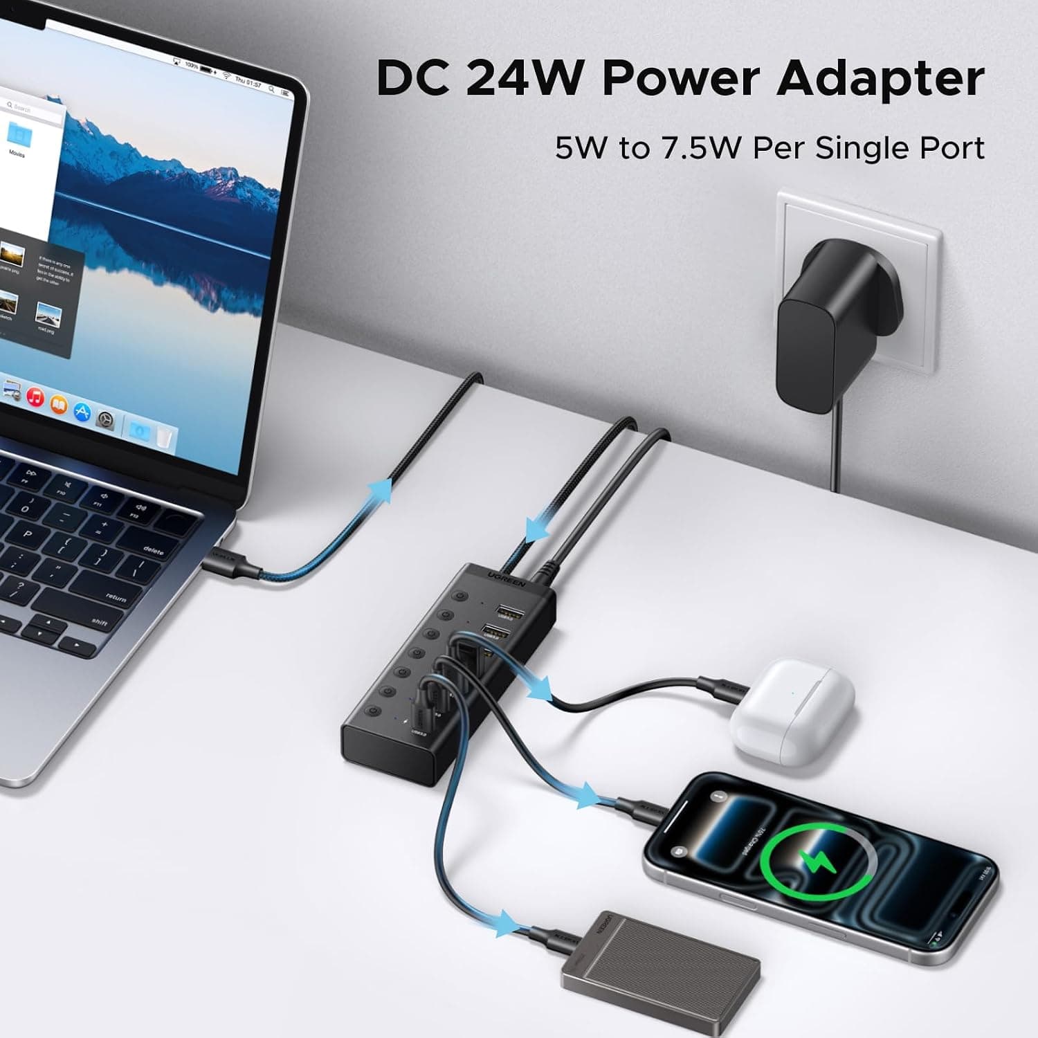 هاب UGREEN USB 3.0 هفتپورت با منبع تغذیه 5xUSB-A و 2xUSB-C 5Gbps هاب UGREEN USB 3.0 هفتپورت با منبع تغذیه 5xUSB-A و 2xUSB-C 5Gbps
