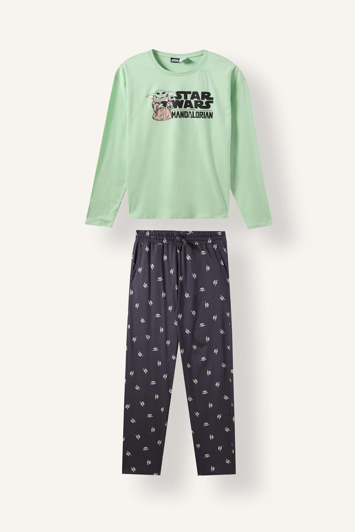 ست پیجامه مردانه Defacto نخی طرح Star Wars-Mandalorian آستین بلند شلوار بلند مدل F7497AX25AU ست پیجامه مردانه Defacto نخی طرح Star Wars-Mandalorian آستین بلند شلوار بلند مدل F7497AX25AU