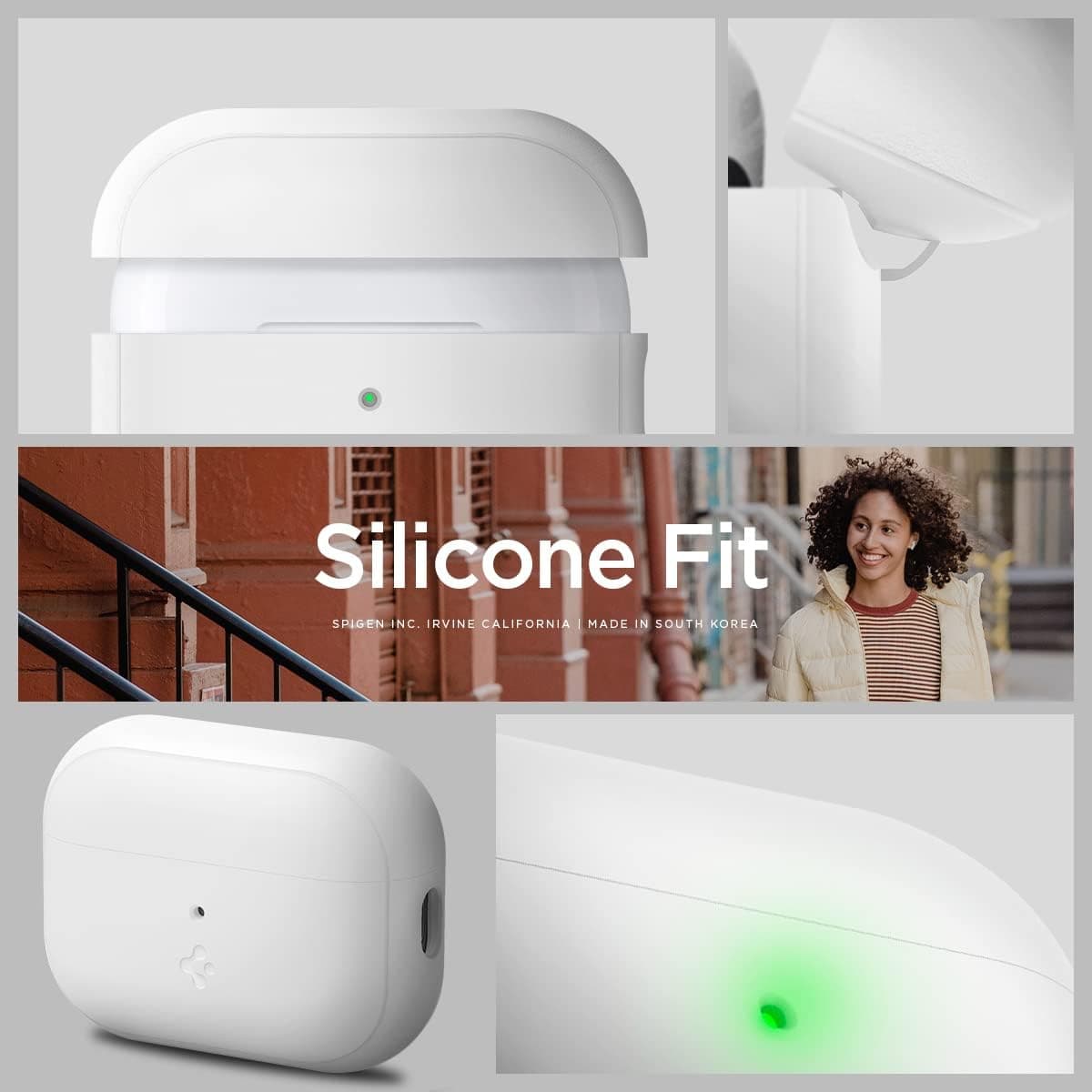 قاب ایرپاد Spigen Silicone Fit سازگار با AirPods Pro 2/1 بند سفید مدل ACS05811 قاب ایرپاد Spigen Silicone Fit سازگار با AirPods Pro 2/1 بند سفید مدل ACS05811