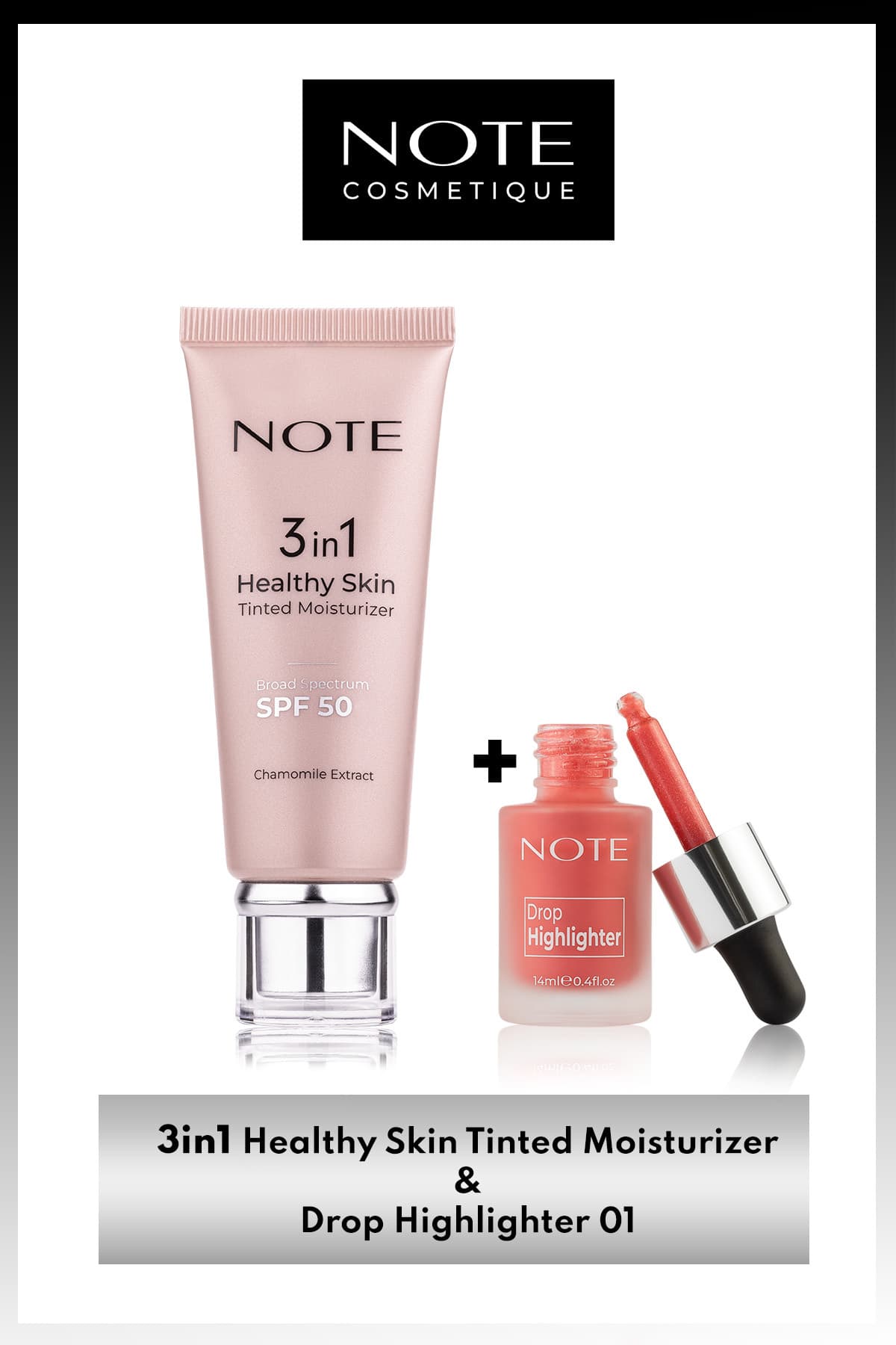 ست آرایشی Note Cosmetics 3 در 1 تینت SPF 50 و هایلایتر مایع 01 ست آرایشی Note Cosmetics 3 در 1 تینت SPF 50 و هایلایتر مایع 01