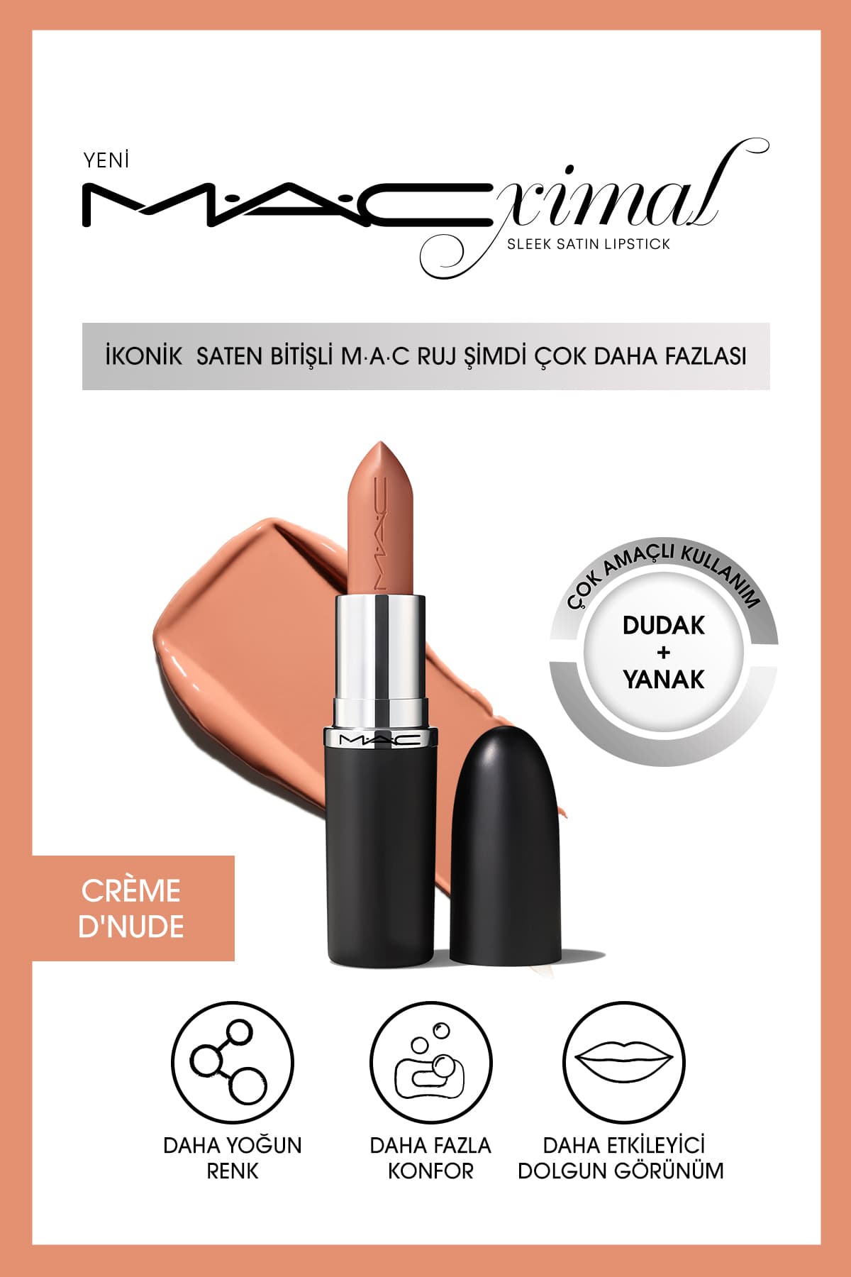 رژ لب Mac سری MACximal Sleek Satin با پایان ساتن مدل Paramount 3.5g رژ لب Mac سری MACximal Sleek Satin با پایان ساتن مدل Paramount 3.5g