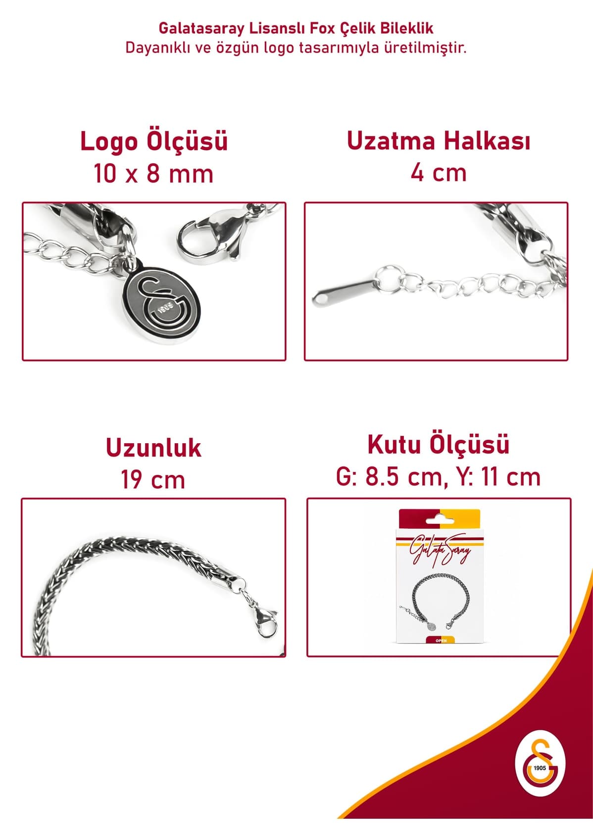 دستبند استیل هواداری Galatasaray با طرح GS Fox قابل تنظیم 19 cm خاکستری مجوزدار دستبند استیل هواداری Galatasaray با طرح GS Fox قابل تنظیم 19 cm خاکستری مجوزدار