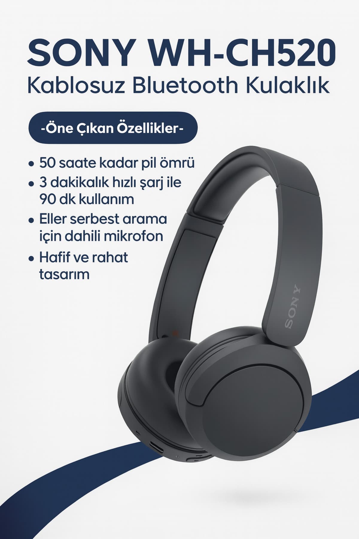 هدفون بیسیم Sony با باتری ۵۰ ساعته مشکی مدل WH-CH520 هدفون بیسیم Sony با باتری ۵۰ ساعته مشکی مدل WH-CH520