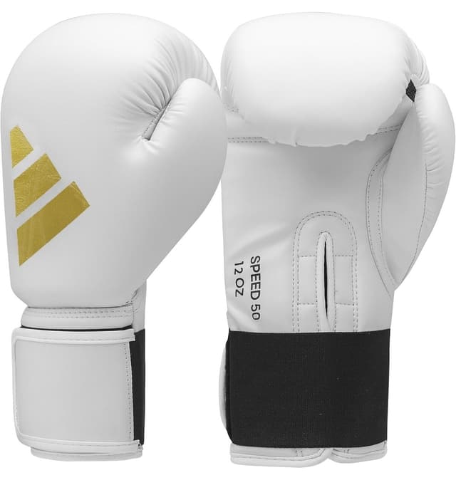 دستکش بوکس و کیکبوکسینگ adidas سفید و طلایی مدل ADISBG50 Speed 50 دستکش بوکس و کیکبوکسینگ adidas سفید و طلایی مدل ADISBG50 Speed 50