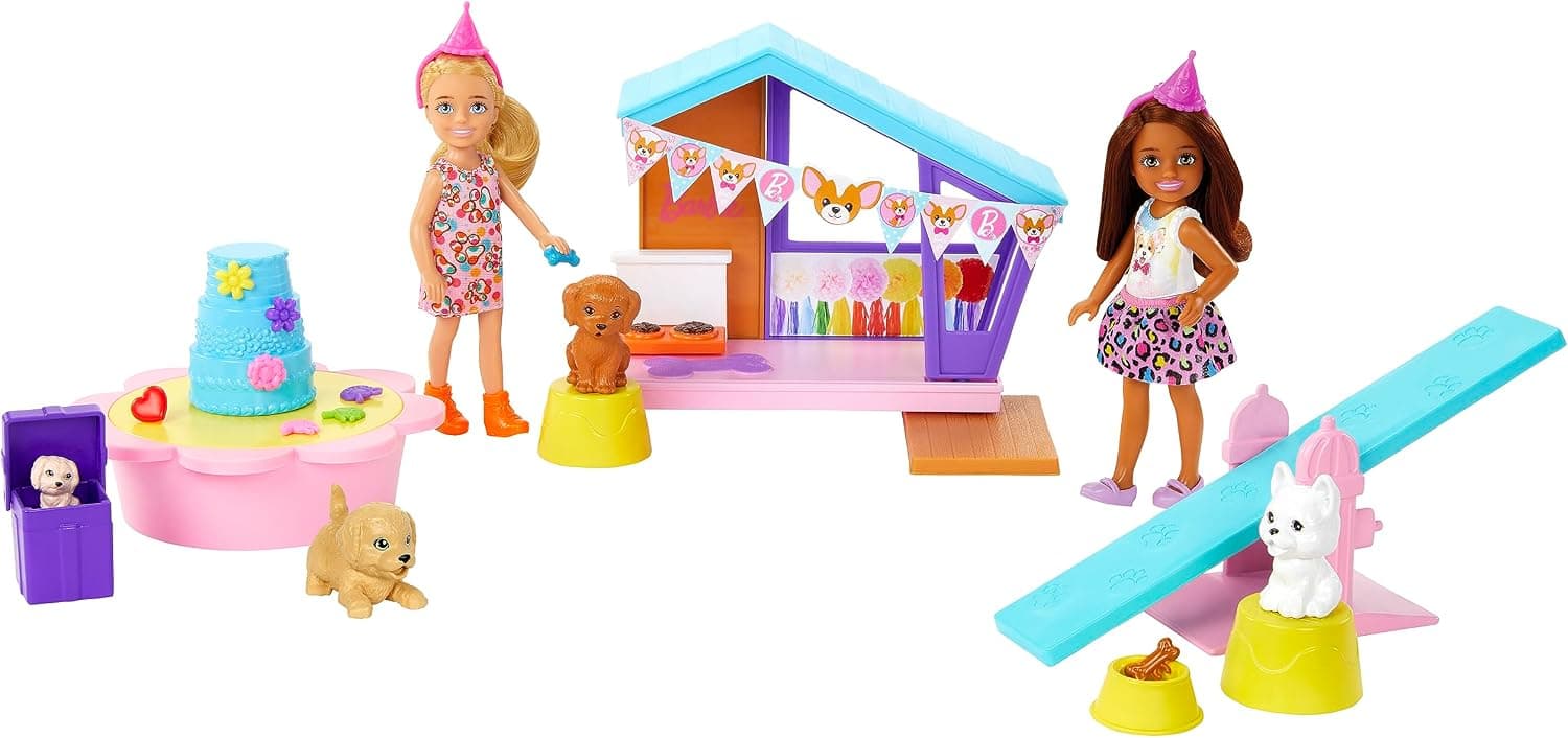 ست بازی تولد سگ کوچولوی Barbie Chelsea با 2 عروسک کوچک، لانه سگ، تولهسگها و بیش از 15 اکسسوری جشن مدل HJY88 ست بازی تولد سگ کوچولوی Barbie Chelsea با 2 عروسک کوچک، لانه سگ، تولهسگها و بیش از 15 اکسسوری جشن مدل HJY88