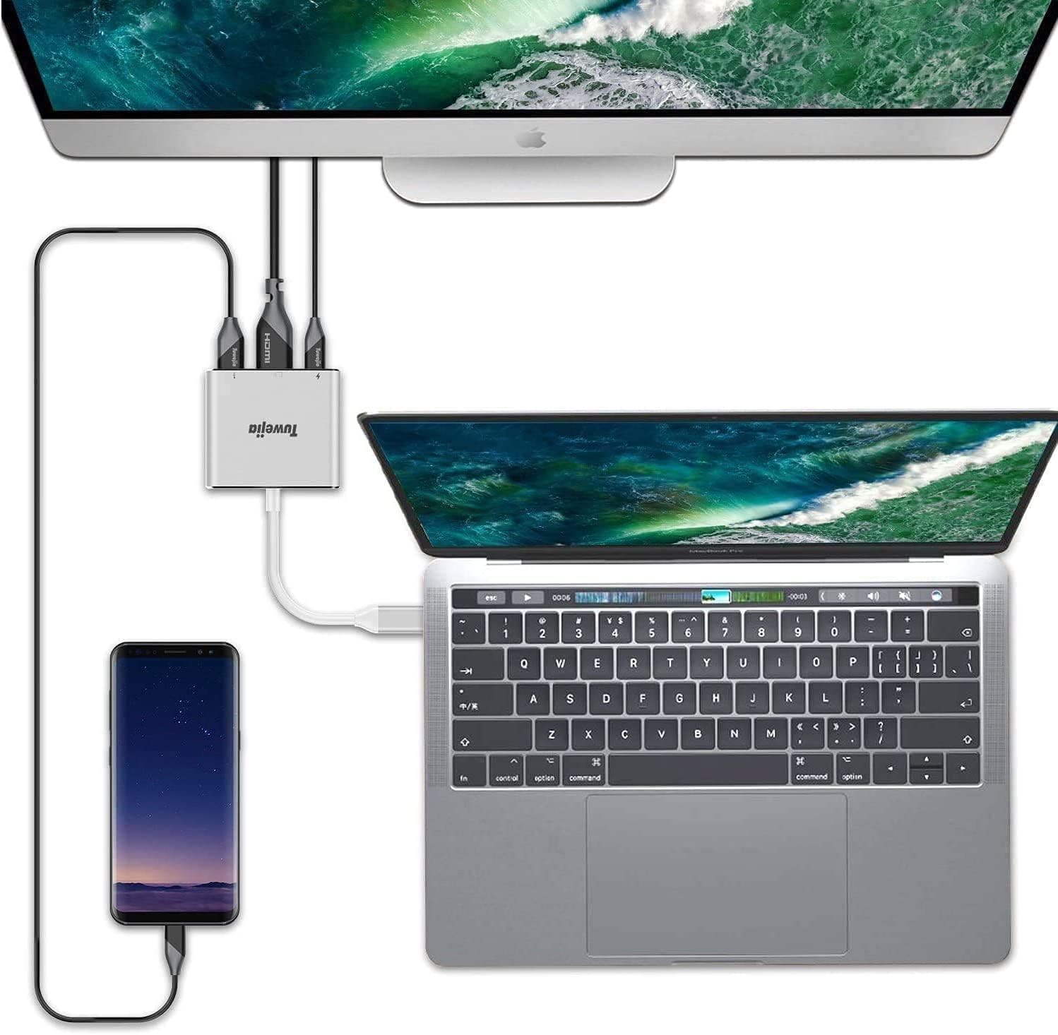 آداپتور چندمنظوره Tuwejia USB C به HDMI با خروجی HDMI 4K، USB 3.0 و شارژ USB-C سازگار با MacBook/MacBook Pro/Chr آداپتور چندمنظوره Tuwejia USB C به HDMI با خروجی HDMI 4K، USB 3.0 و شارژ USB-C سازگار با MacBook/MacBook Pro/Chr