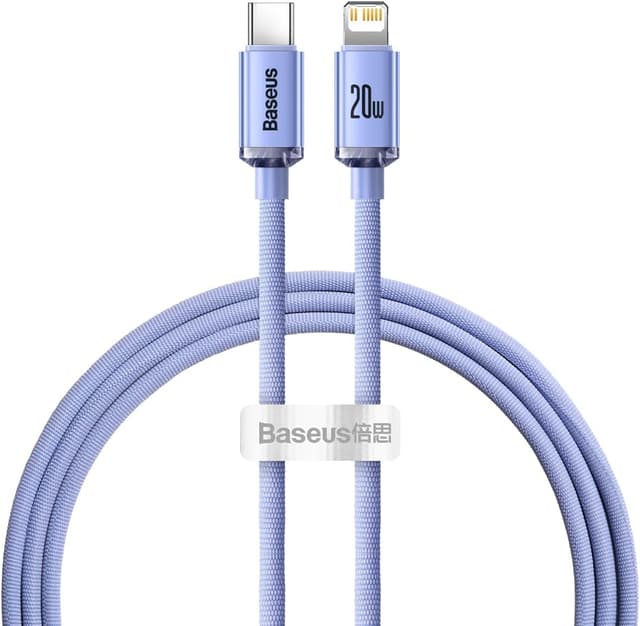 کابل شارژ Baseus USB-C به Lightning بافتهشده PD 20W بنفش 3.9ft کابل شارژ Baseus USB-C به Lightning بافتهشده PD 20W بنفش 3.9ft