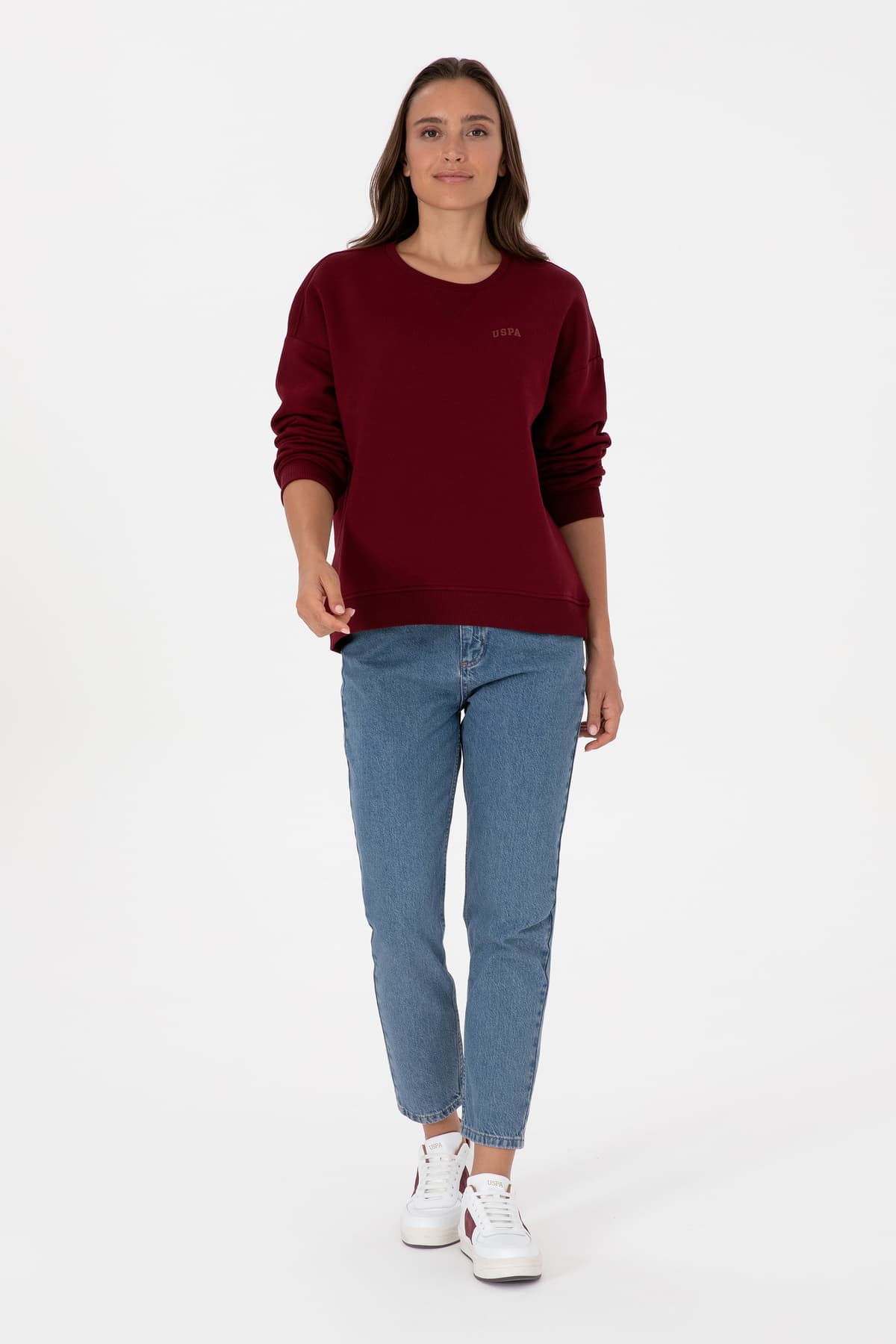 سویشرت زنانه U.S. Polo Assn. یقه گرد پرزدار زرشکی مدل 50313586-VR014 سویشرت زنانه U.S. Polo Assn. یقه گرد پرزدار زرشکی مدل 50313586-VR014