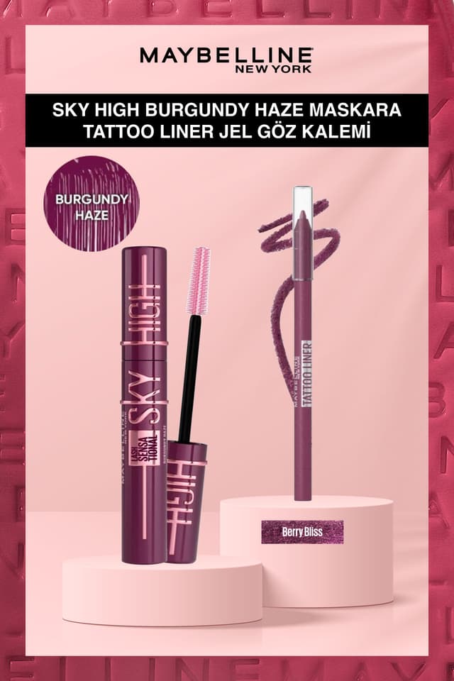 ریمل Maybelline New York Lash Sensational Sky High قرمز شرابی مهآلود و خط چشم ژلی Tattoo Liner توتی ریمل Maybelline New York Lash Sensational Sky High قرمز شرابی مهآلود و خط چشم ژلی Tattoo Liner توتی