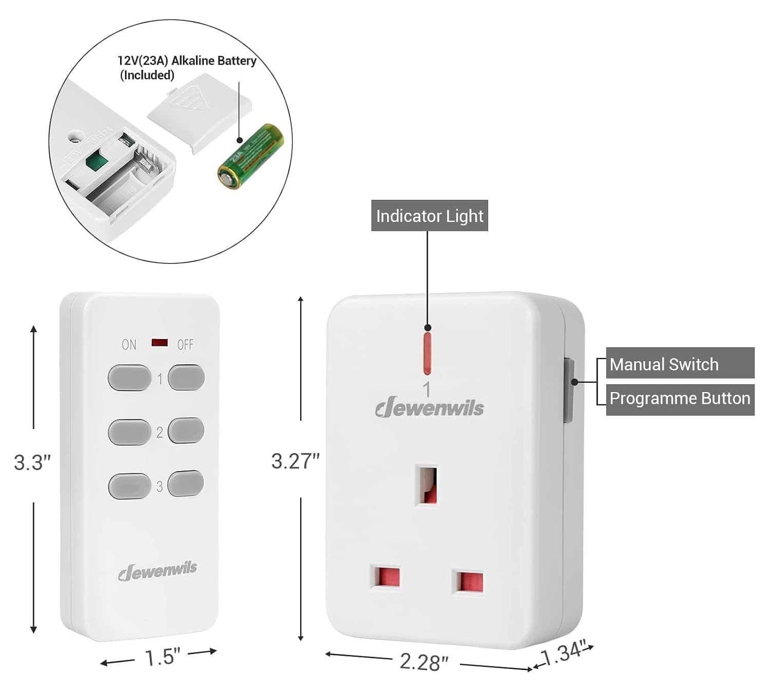 پریز بیسیم DEWENWILS 13A/3120W برد بلند 30m/100ft قابل برنامهریزی 2 پریز و 1 ریموت پریز بیسیم DEWENWILS 13A/3120W برد بلند 30m/100ft قابل برنامهریزی 2 پریز و 1 ریموت