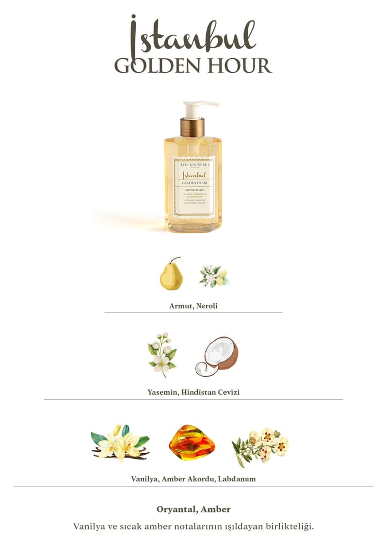 ژل دوش زنانه Atelier Rebul گلابی و وانیل İstanbul Golden Hour 250 ml ژل دوش زنانه Atelier Rebul گلابی و وانیل İstanbul Golden Hour 250 ml