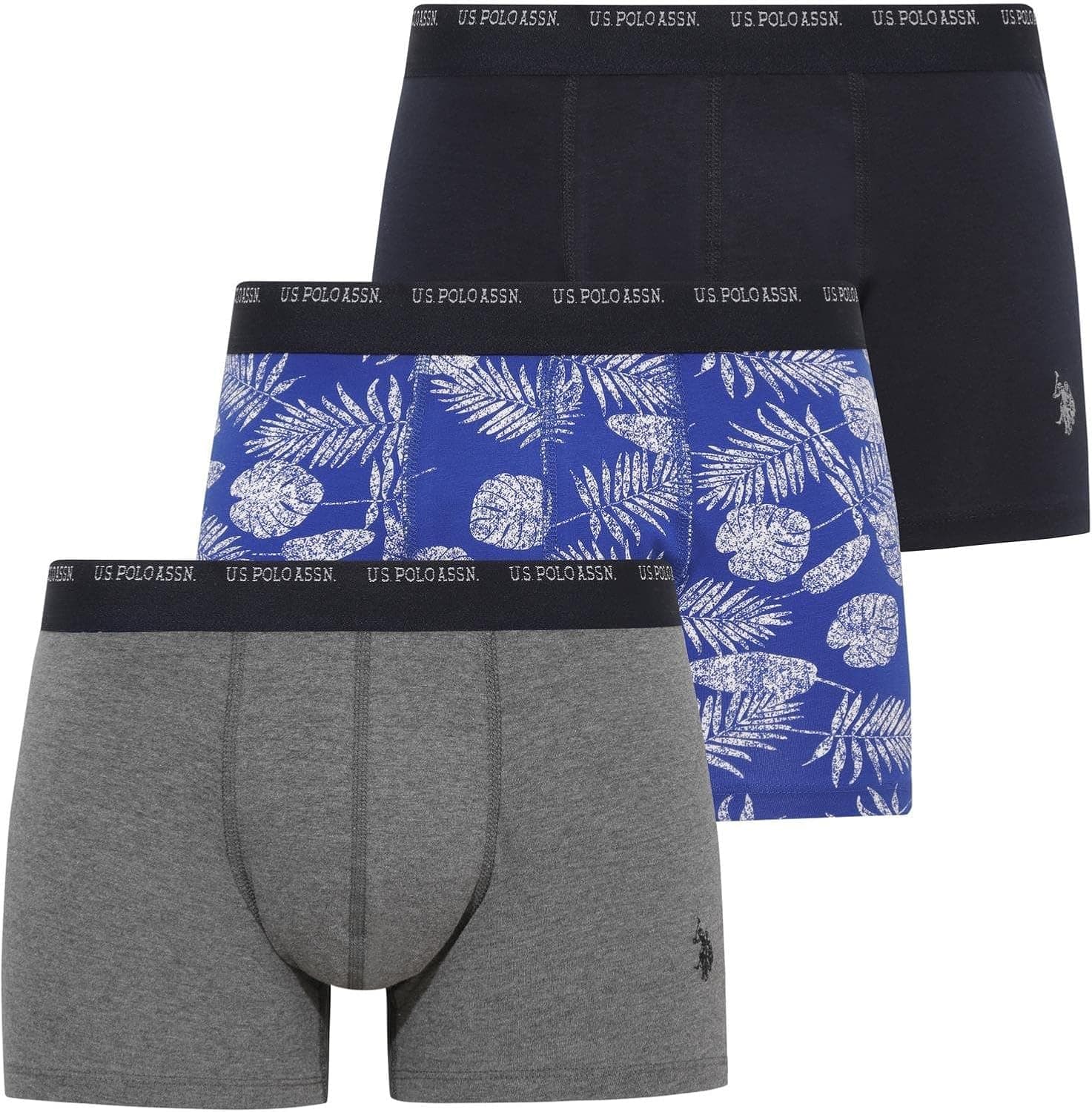 شورت باکسر مردانه U.S. POLO ASSN. سهتایی سرمهای-آبی ساکس-خاکستری آنتراسیت ملانژ شورت باکسر مردانه U.S. POLO ASSN. سهتایی سرمهای-آبی ساکس-خاکستری آنتراسیت ملانژ