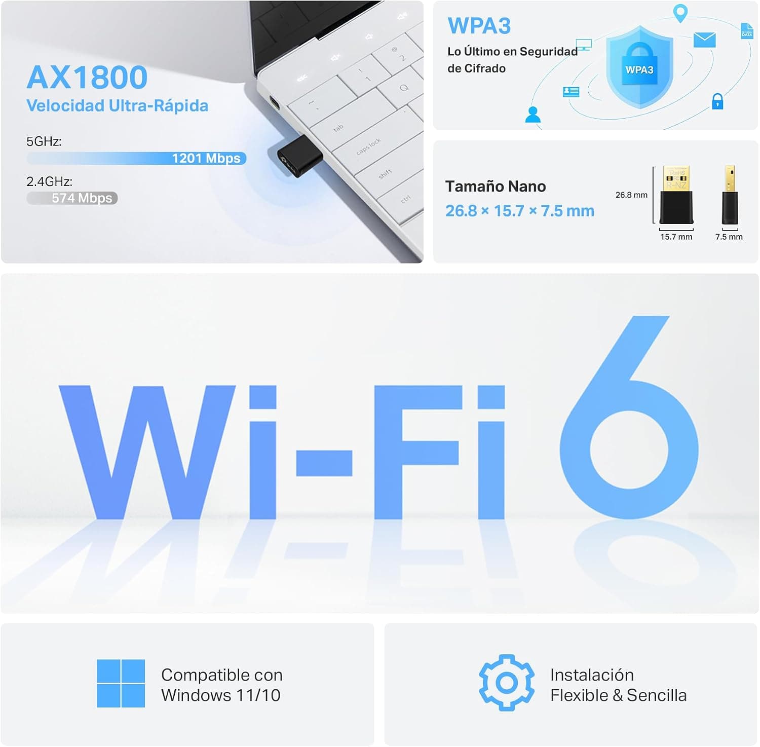 آداپتور USB نانو وایفای 6 دو بانده TP-Link AX1800 Mbps با MU-MIMO و WPA3 مدل Archer TX20U Nano آداپتور USB نانو وایفای 6 دو بانده TP-Link AX1800 Mbps با MU-MIMO و WPA3 مدل Archer TX20U Nano