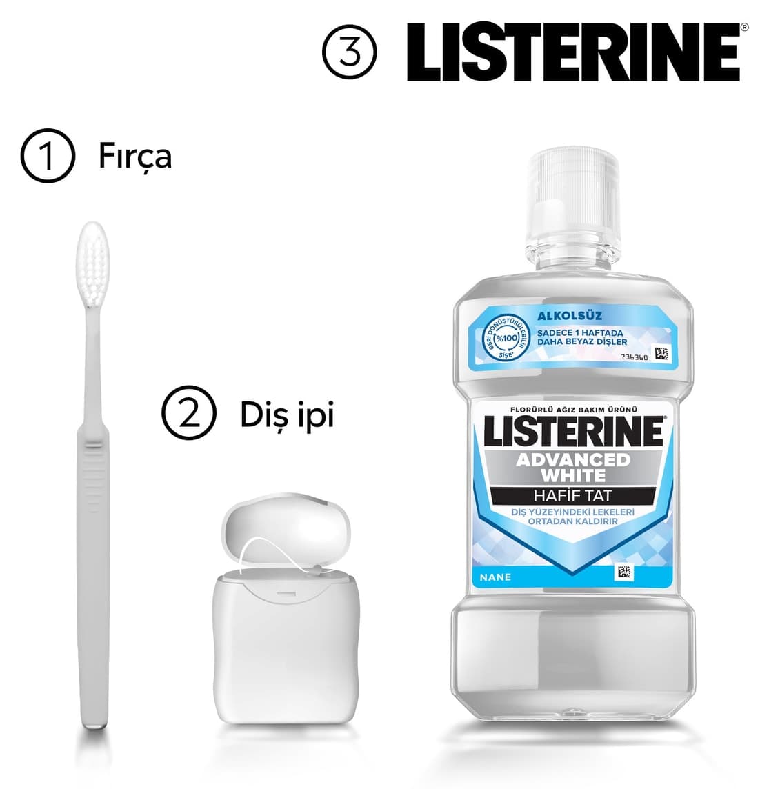 دهانشویه Listerine Advanced White طعم ملایم 500 ml دهانشویه Listerine Advanced White طعم ملایم 500 ml