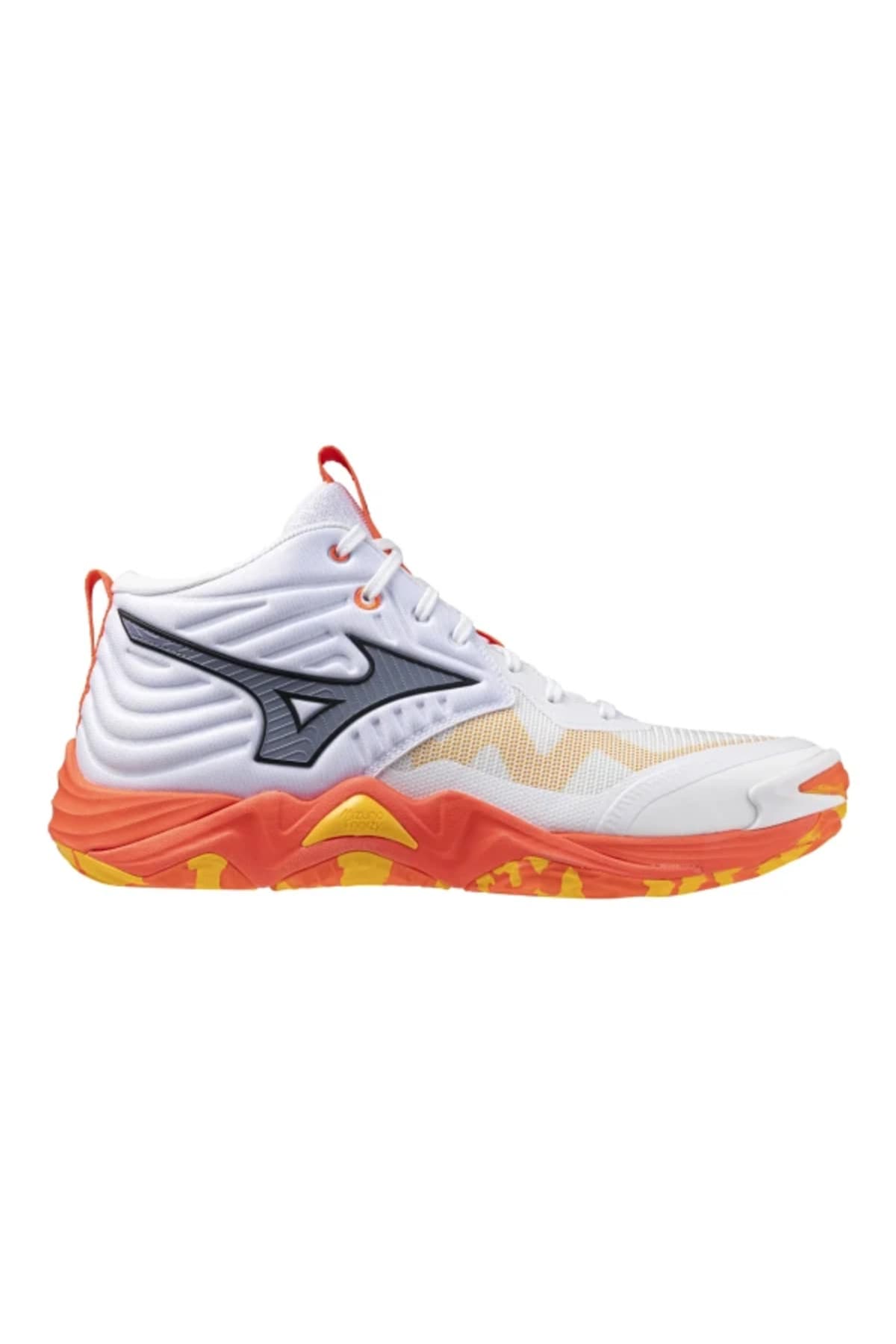 کفش والیبال مردانه Mizuno سفید و نارنجی Wave Momentum Elite MID کفش والیبال مردانه Mizuno سفید و نارنجی Wave Momentum Elite MID