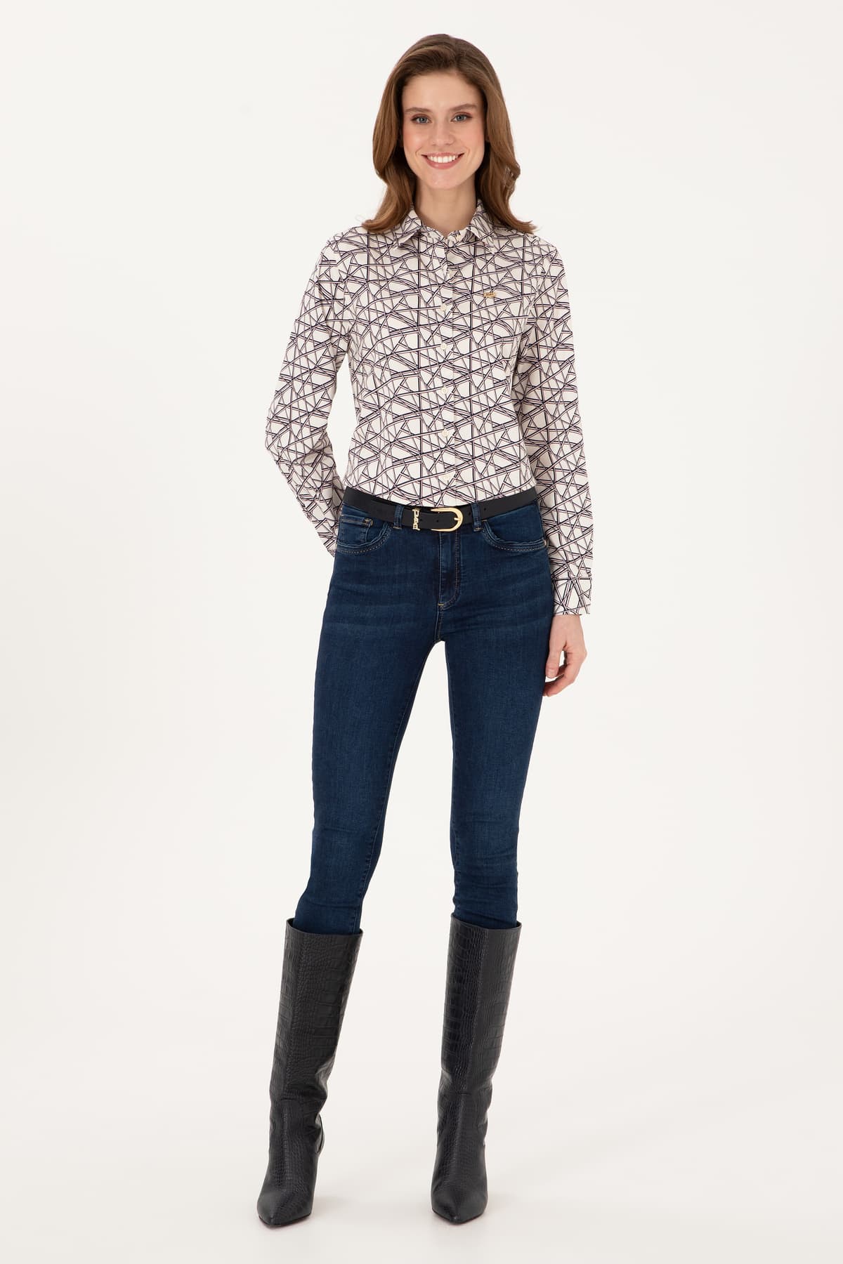 پیراهن زنانه U.S. Polo Assn. کرم آستین بلند مدل 50316376-VR256 پیراهن زنانه U.S. Polo Assn. کرم آستین بلند مدل 50316376-VR256