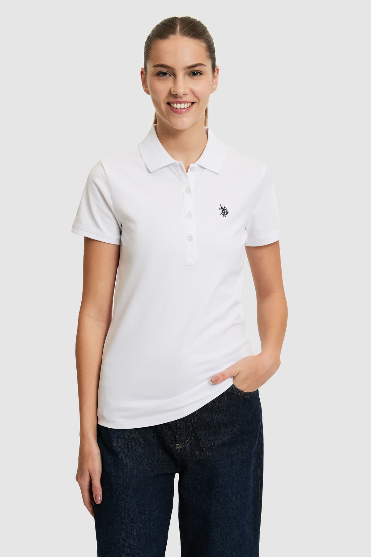 تیشرت زنانه یقه پولو U.S. Polo Assn. سفید ساده مدل 50321818-VR013 تیشرت زنانه یقه پولو U.S. Polo Assn. سفید ساده مدل 50321818-VR013