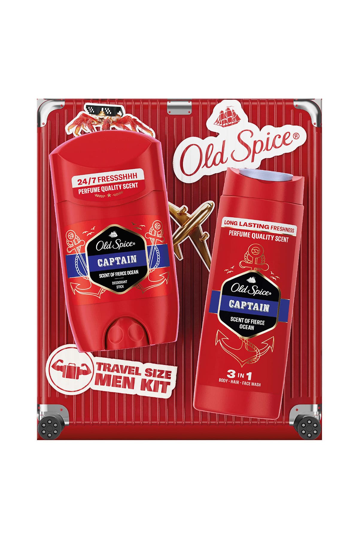 ست هدیه مردانه سفری Old Spice شامل دئودورانت استیکی 50ml و شامپو و ژل حمام 90ml مدل Captain ست هدیه مردانه سفری Old Spice شامل دئودورانت استیکی 50ml و شامپو و ژل حمام 90ml مدل Captain