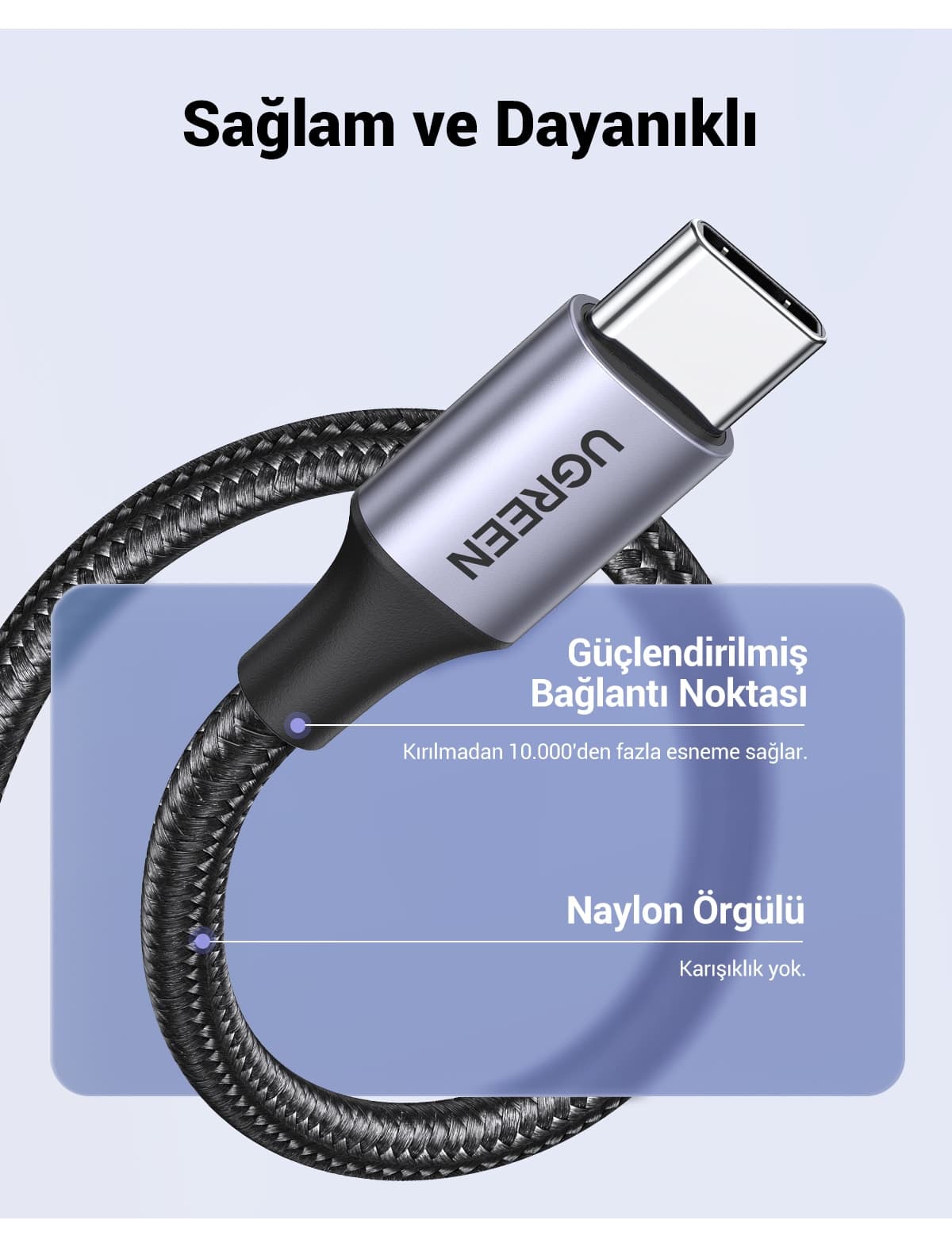 کابل شارژ سریع Ugreen USB-C به USB-A 3A بافته 3 متری مشکی مدل 60408 کابل شارژ سریع Ugreen USB-C به USB-A 3A بافته 3 متری مشکی مدل 60408