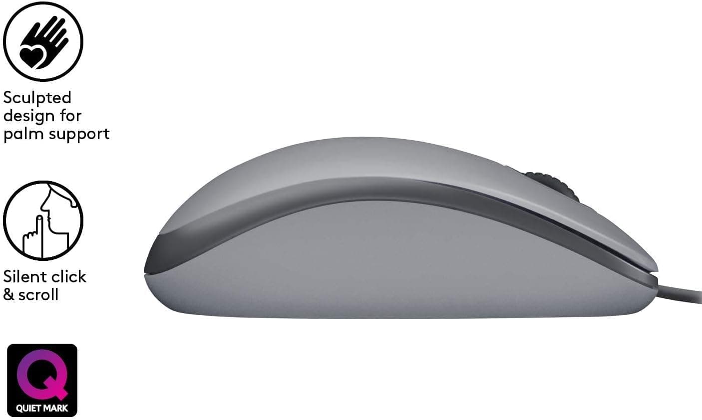 ماوس سیمی USB مناسب PC و Mac Logitech با فناوری Quiet Click، اتصال USB-A و کاربری دوطرفه، خاکستری مدل M110 ماوس سیمی USB مناسب PC و Mac Logitech با فناوری Quiet Click، اتصال USB-A و کاربری دوطرفه، خاکستری مدل M110