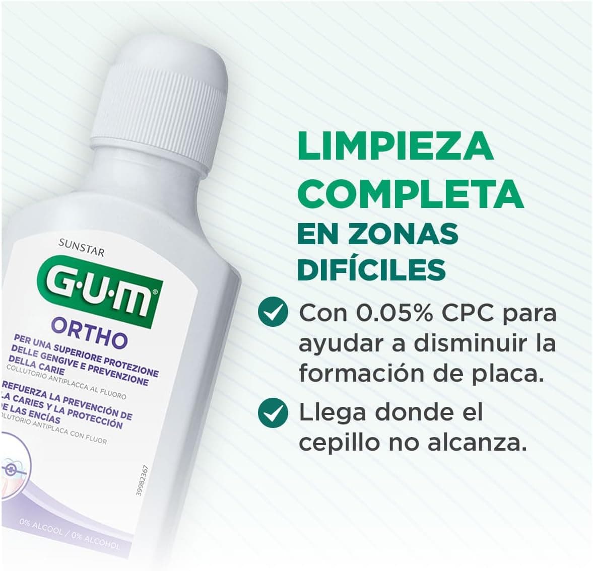 دهانشویه GUM Ortho طعم نعناع ملایم بدون الکل 300ml دهانشویه GUM Ortho طعم نعناع ملایم بدون الکل 300ml