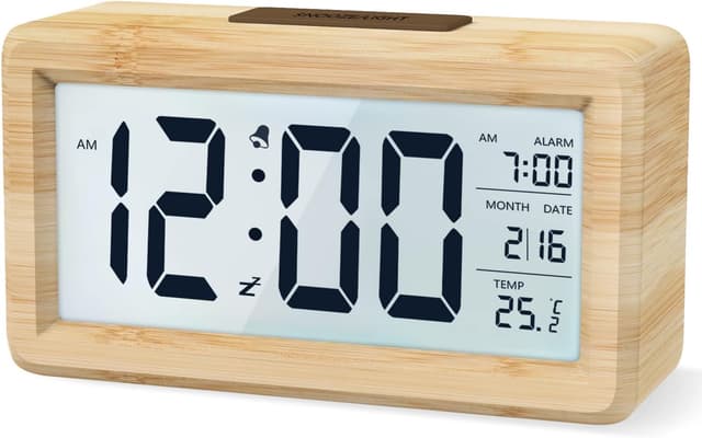 ساعت زنگدار دیجیتال aboveClock با نمایش تاریخ و دما، اسنوز، رنگ بامبویی ساعت زنگدار دیجیتال aboveClock با نمایش تاریخ و دما، اسنوز، رنگ بامبویی