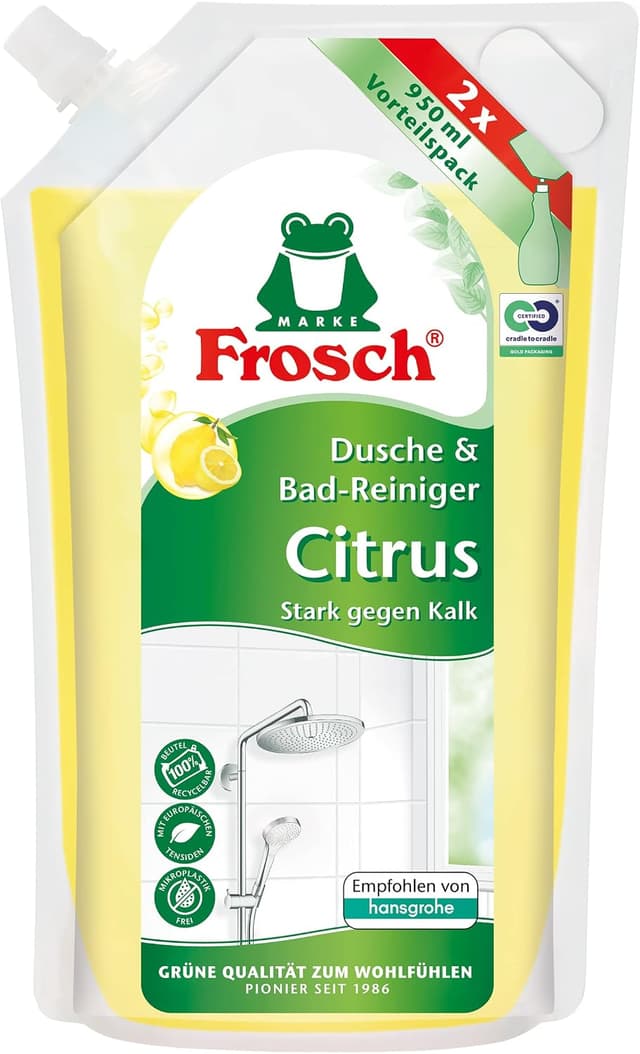 مایع تمیزکننده دوش و حمام FROSCH با رایحه مرکبات، بسته شارژی 950 ml تکعددی مایع تمیزکننده دوش و حمام FROSCH با رایحه مرکبات، بسته شارژی 950 ml تکعددی