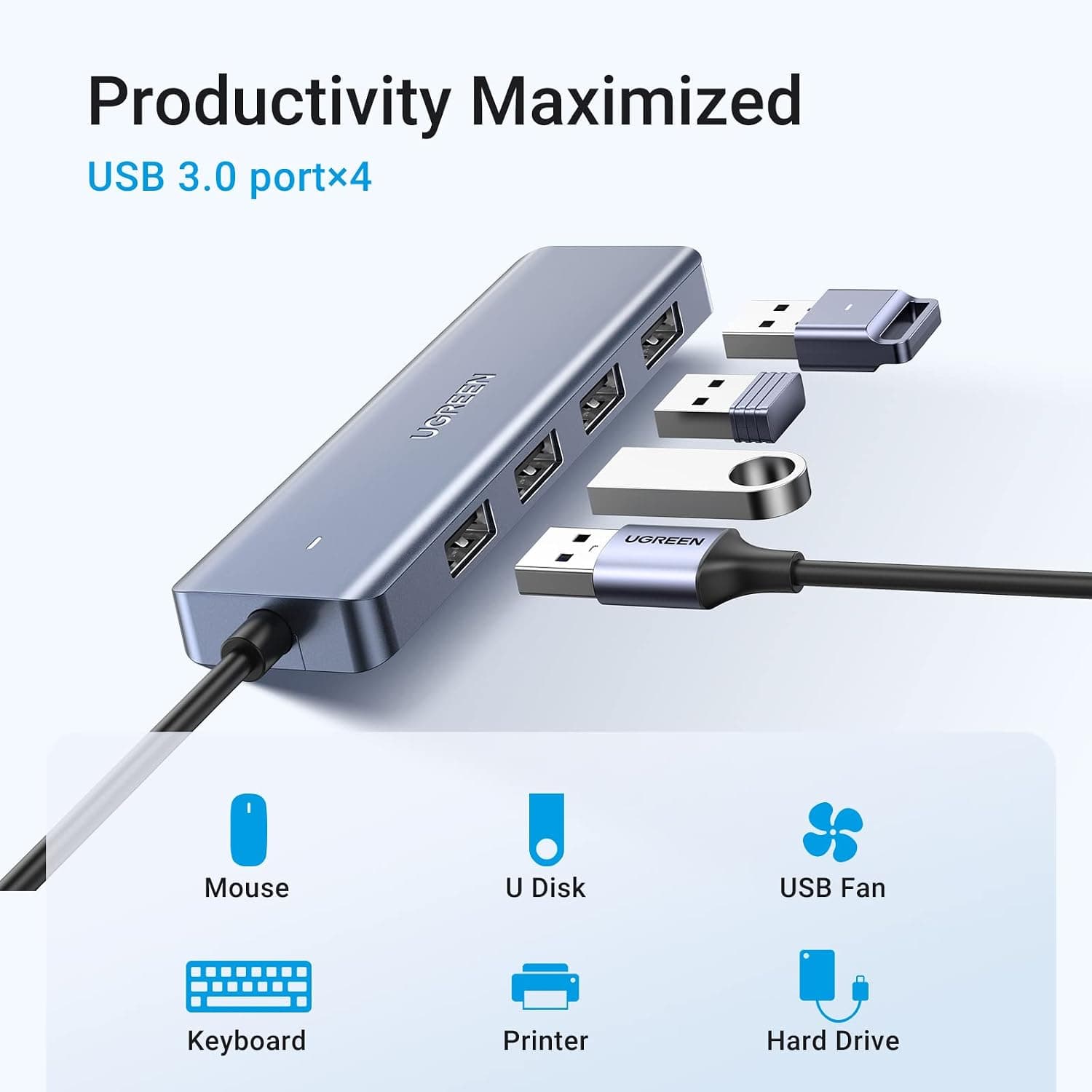هاب USB C UGREEN با 4×USB 3.0 و پورتهای شارژ 5V/2.4A 15cm هاب USB C UGREEN با 4×USB 3.0 و پورتهای شارژ 5V/2.4A 15cm