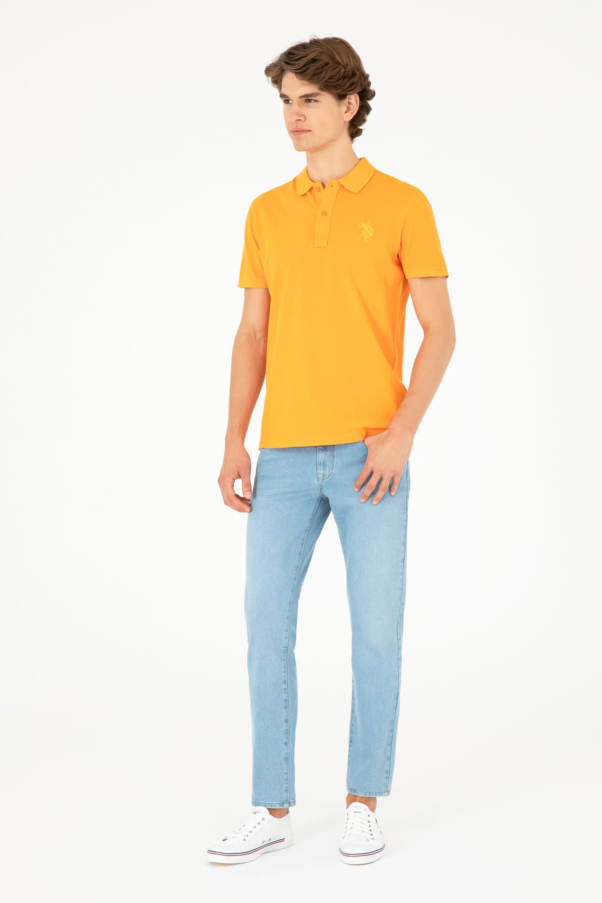 تیشرت مردانه U.S. Polo Assn. اسلیم فیت یقه پولو نارنجی بیسیک مدل 50279591-VR051 تیشرت مردانه U.S. Polo Assn. اسلیم فیت یقه پولو نارنجی بیسیک مدل 50279591-VR051