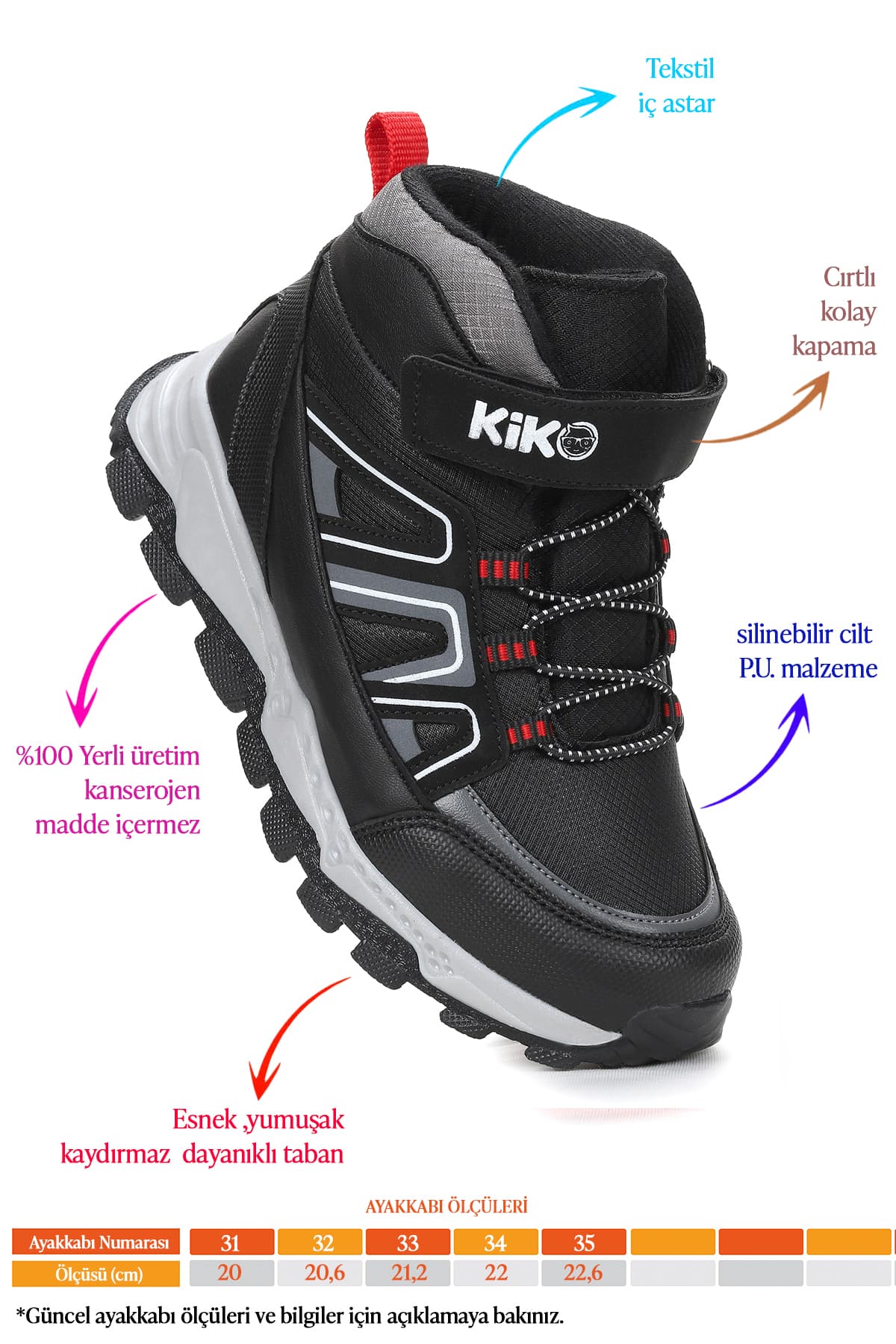 کفش اسپرت چکمهای پسرانه Kiko Kids با کفی عایق حرارتی و چسبی کفش اسپرت چکمهای پسرانه Kiko Kids با کفی عایق حرارتی و چسبی
