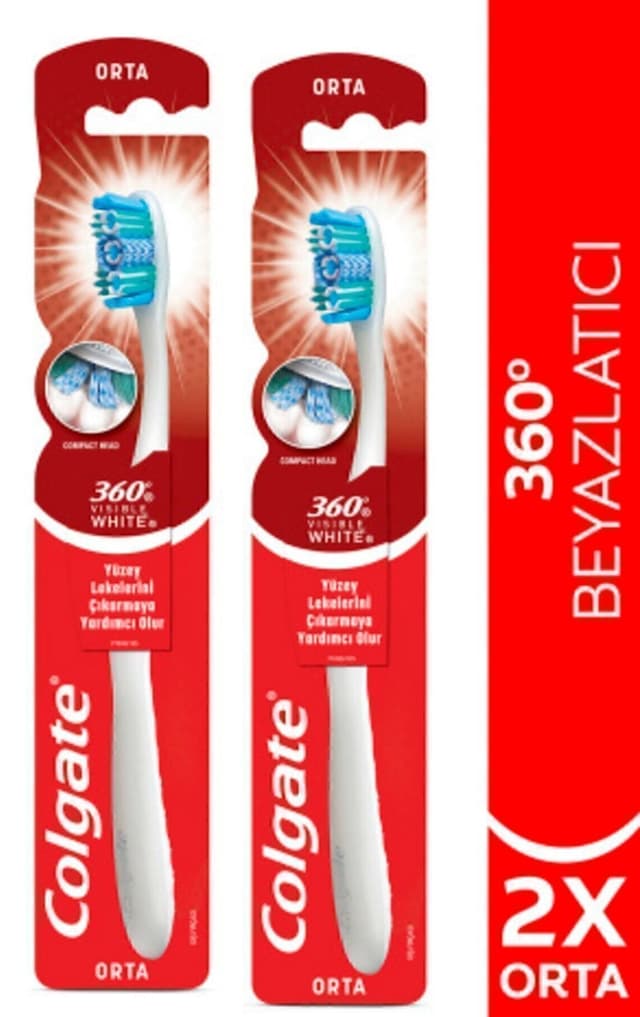 مسواک سفیدکننده با برس متوسط Colgate 360 Visible White، X2 عدد مسواک سفیدکننده با برس متوسط Colgate 360 Visible White، X2 عدد