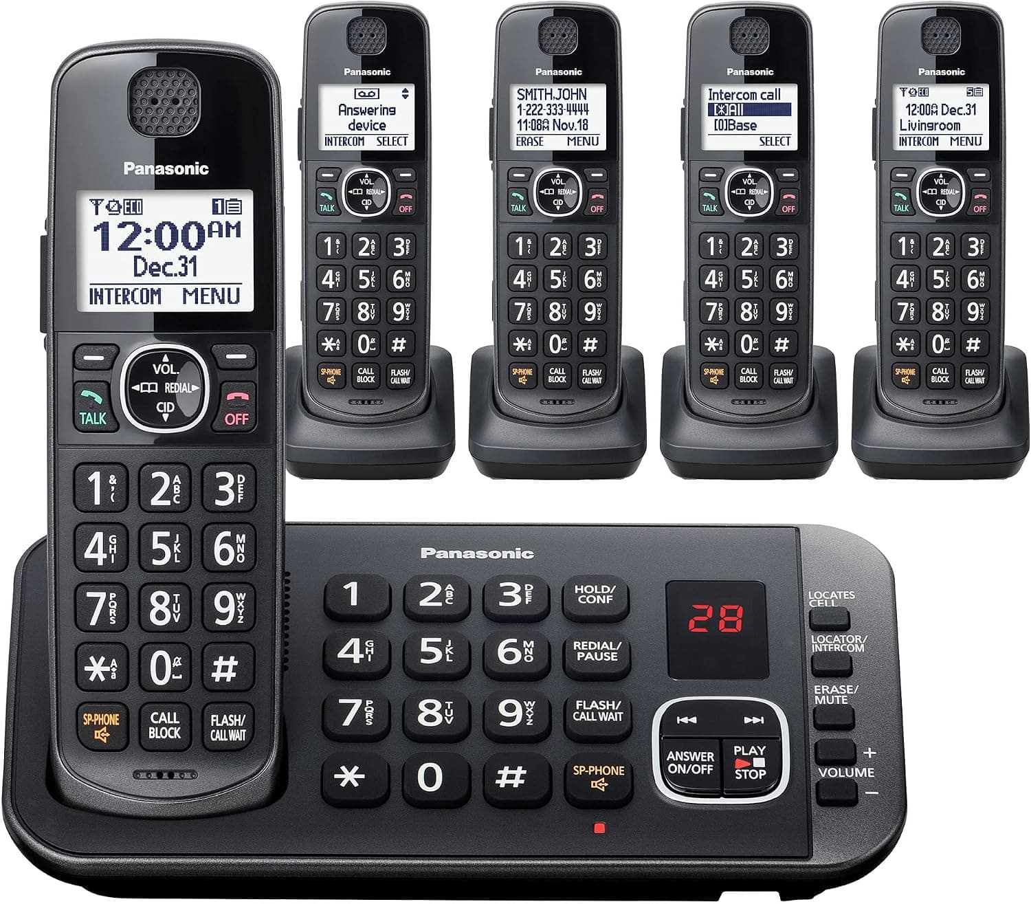 تلفن بیسیم Panasonic DECT 6.0 با پاسخگو مدل KX-TGE645M مشکی متالیک 5 گوشی تلفن بیسیم Panasonic DECT 6.0 با پاسخگو مدل KX-TGE645M مشکی متالیک 5 گوشی
