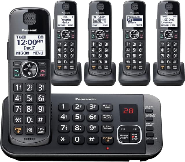 تلفن بیسیم Panasonic DECT 6.0 با پاسخگو مدل KX-TGE645M مشکی متالیک 5 گوشی تلفن بیسیم Panasonic DECT 6.0 با پاسخگو مدل KX-TGE645M مشکی متالیک 5 گوشی
