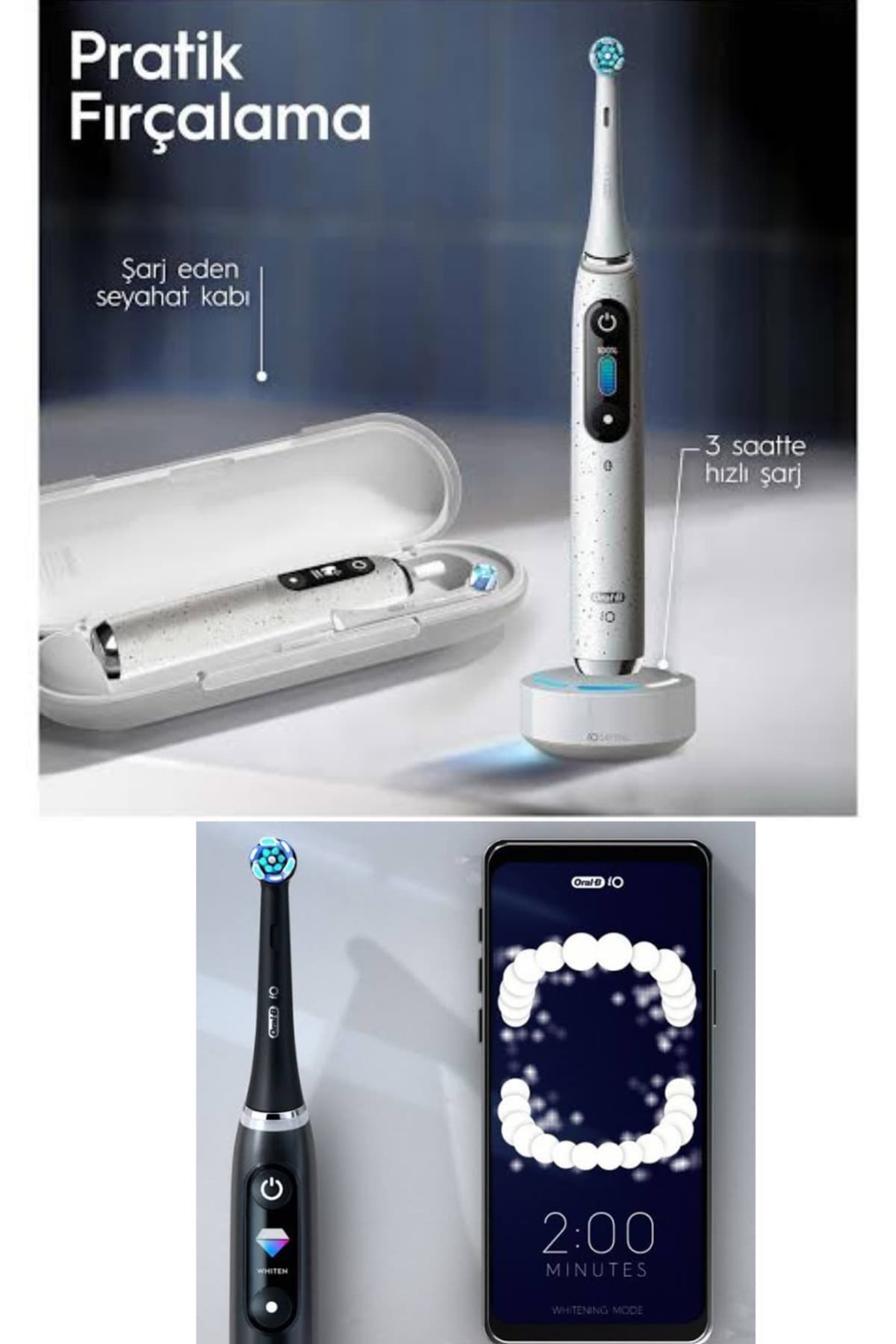 ست دوتایی مسواک شارژی هوشمند Oral-B با فناوری io sense مدل İo 10 سفید استارداست و مشکی کیهانی ست دوتایی مسواک شارژی هوشمند Oral-B با فناوری io sense مدل İo 10 سفید استارداست و مشکی کیهانی