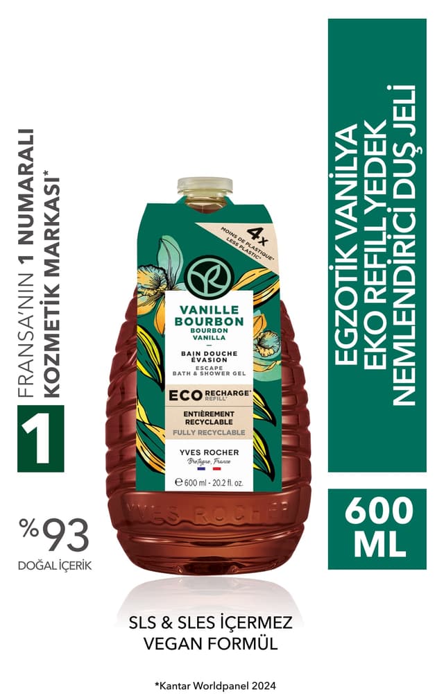 ژل دوش یدک مرطوبکننده Yves Rocher با رایحه وانیل اگزوتیک بدون SLS و SLES، وگان 600ml ژل دوش یدک مرطوبکننده Yves Rocher با رایحه وانیل اگزوتیک بدون SLS و SLES، وگان 600ml