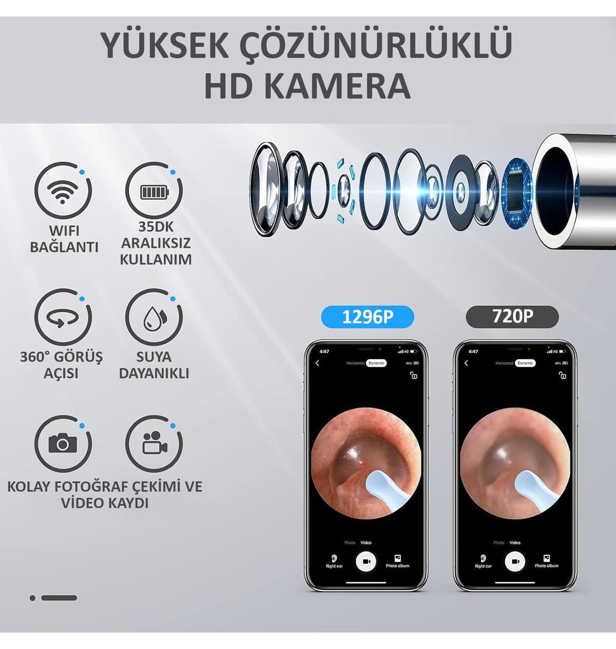 دوربین پاککننده گوش بیسیم WiFi valkyrie سازگار با iOS و Android مدل 1296P HD LED دوربین پاککننده گوش بیسیم WiFi valkyrie سازگار با iOS و Android مدل 1296P HD LED