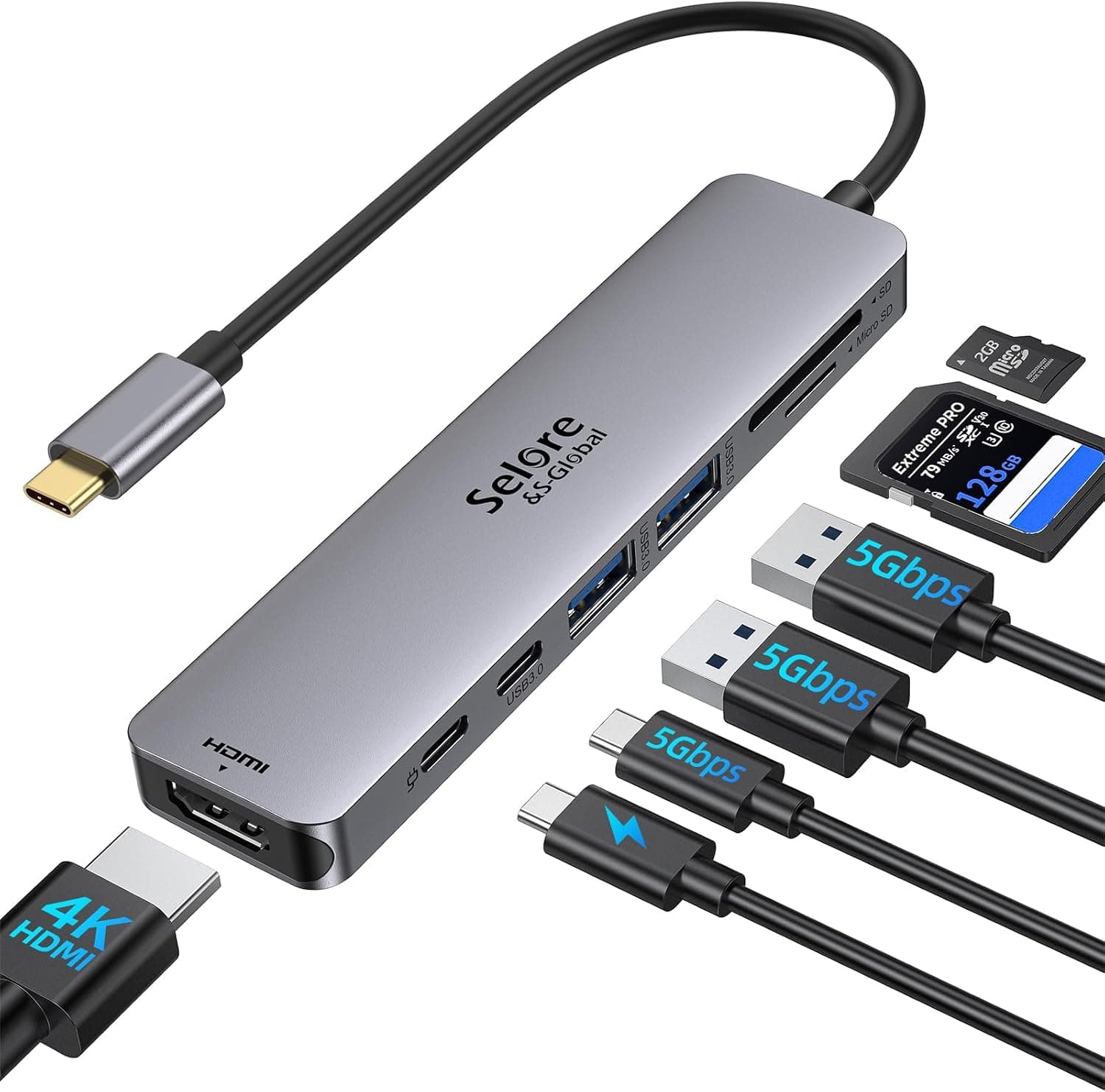 هاب Type-C ۷ در ۱ Selore&S-Global با HDMI 4K و PD 100W هاب Type-C ۷ در ۱ Selore&S-Global با HDMI 4K و PD 100W