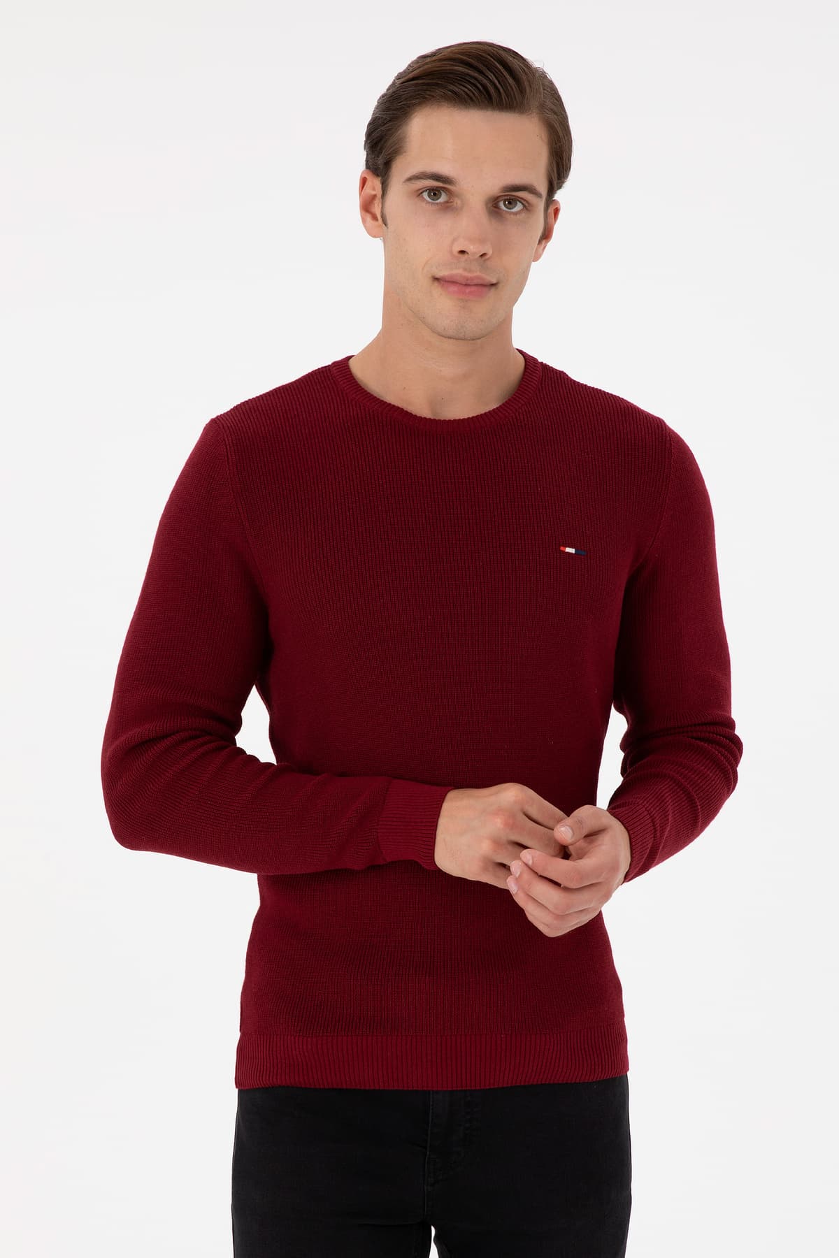 پلیور مردانه U.S. Polo Assn. فیت اسلیم یقه گرد زرشکی مدل 50298282-VR014 پلیور مردانه U.S. Polo Assn. فیت اسلیم یقه گرد زرشکی مدل 50298282-VR014